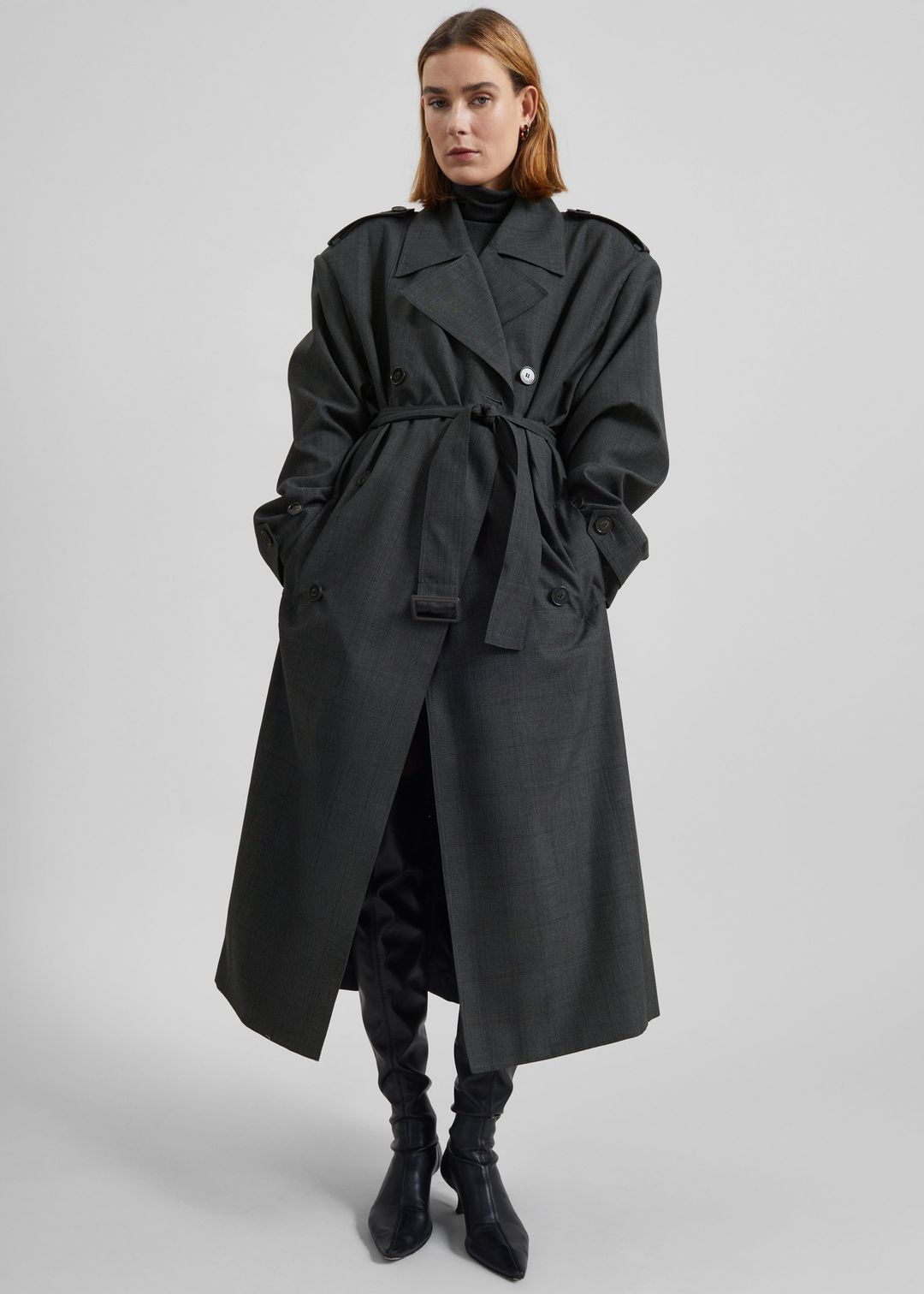 Bleecker Plaid Trench Coat - Dark Grey #3