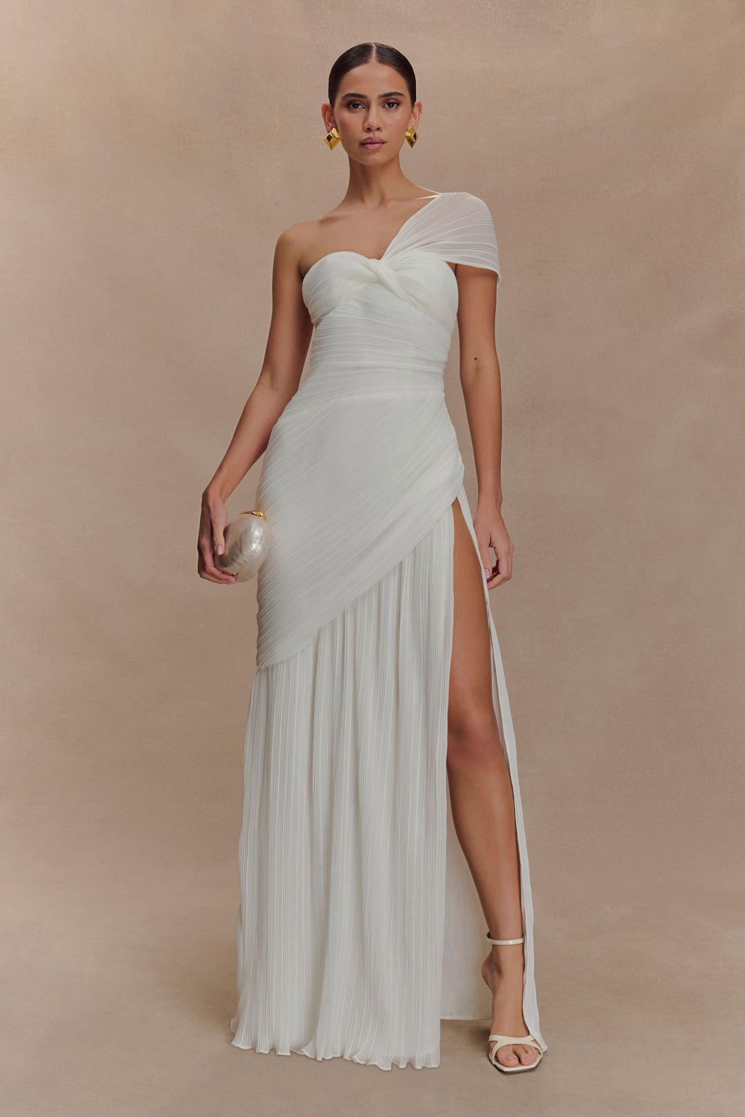 Tamara Shirred Chiffon Midi Dress - White #5