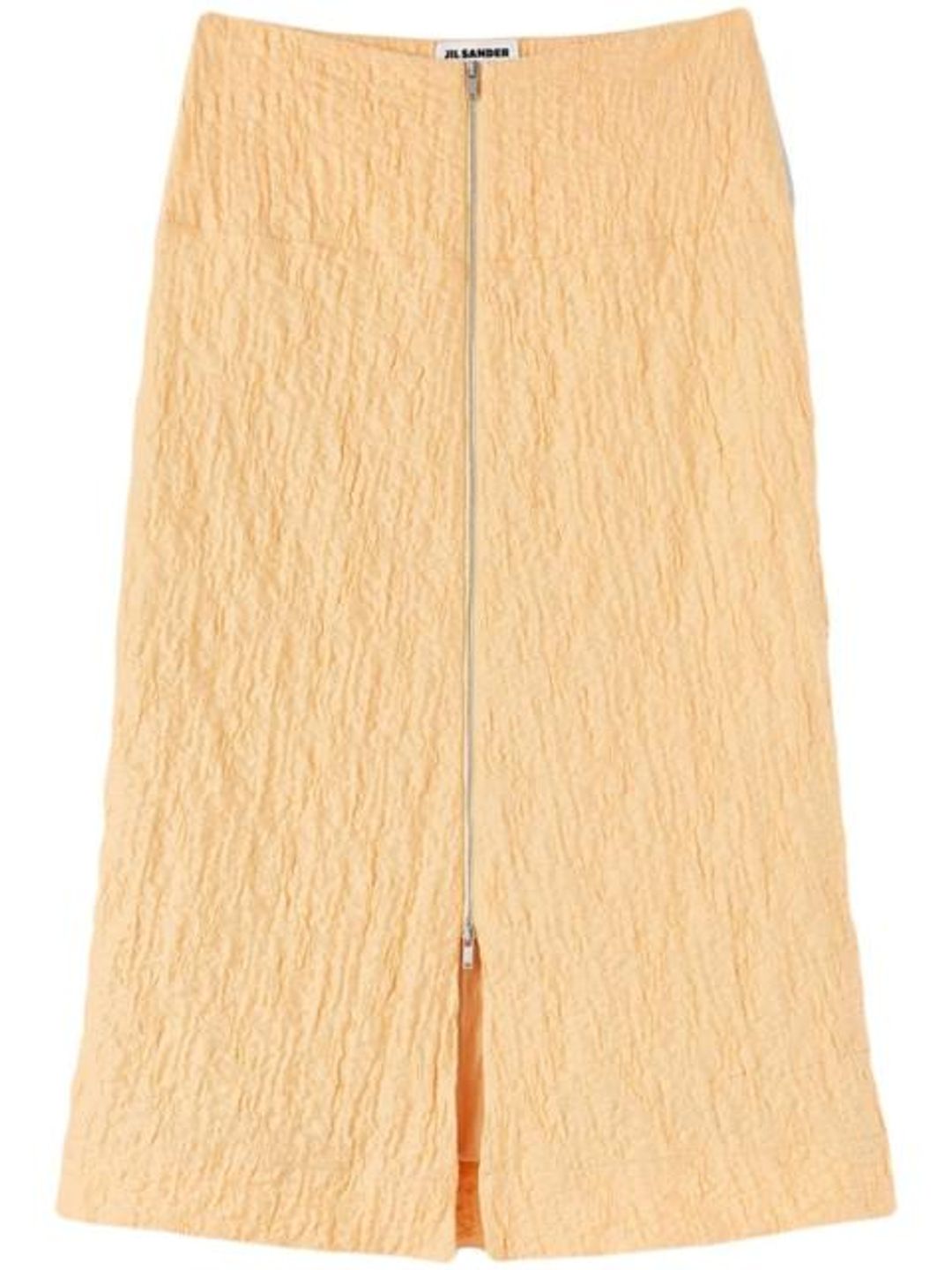 textured-finish zip-up midi skirt