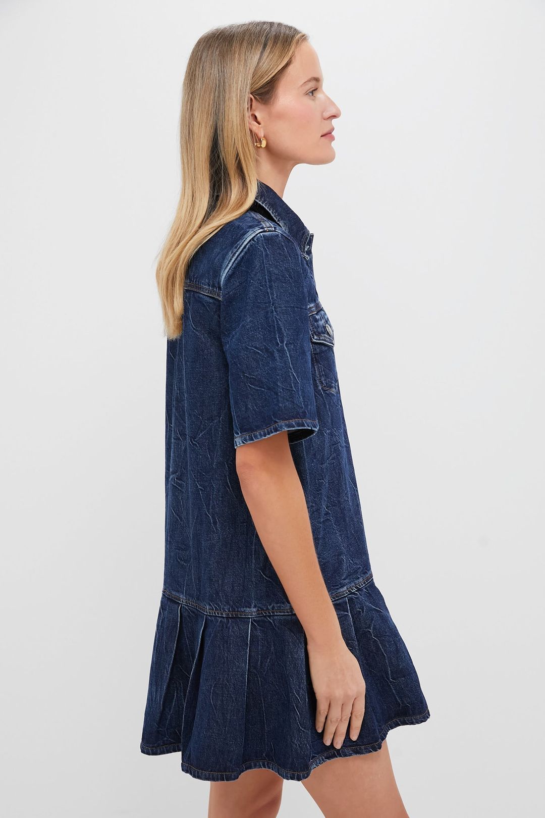 Mid Blue Stone Crinkled Future Denim Mini Dress #3