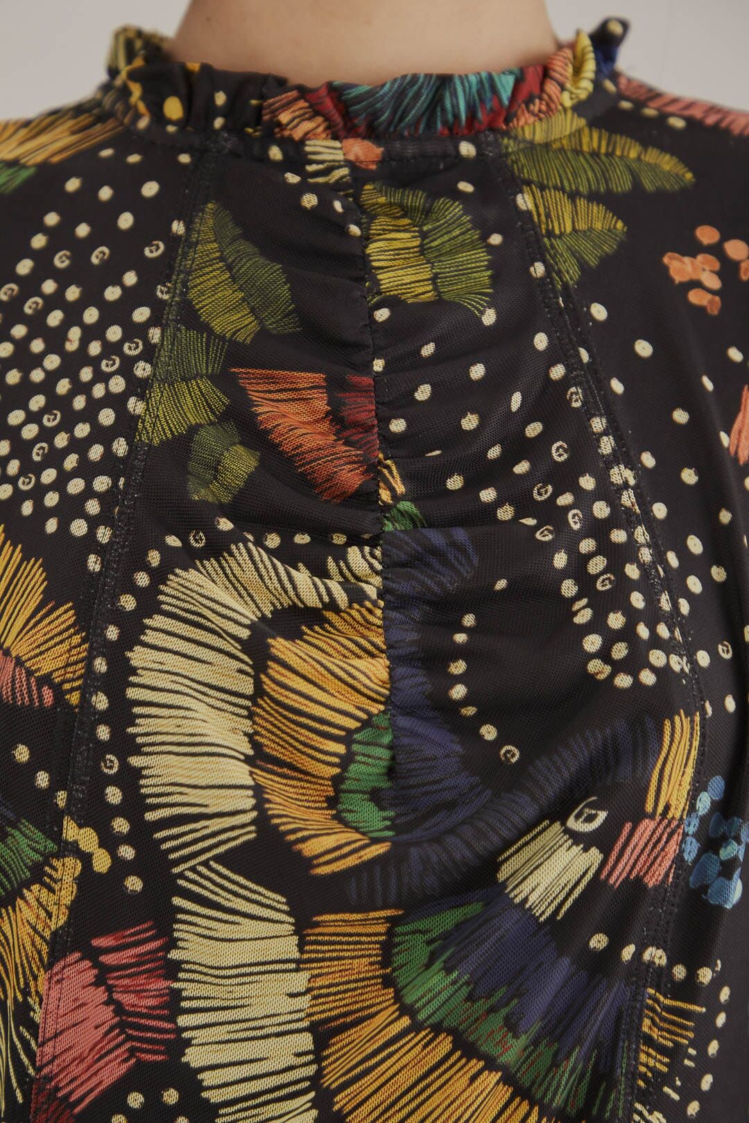 Black Colorful Birds Tulle Blouse #6