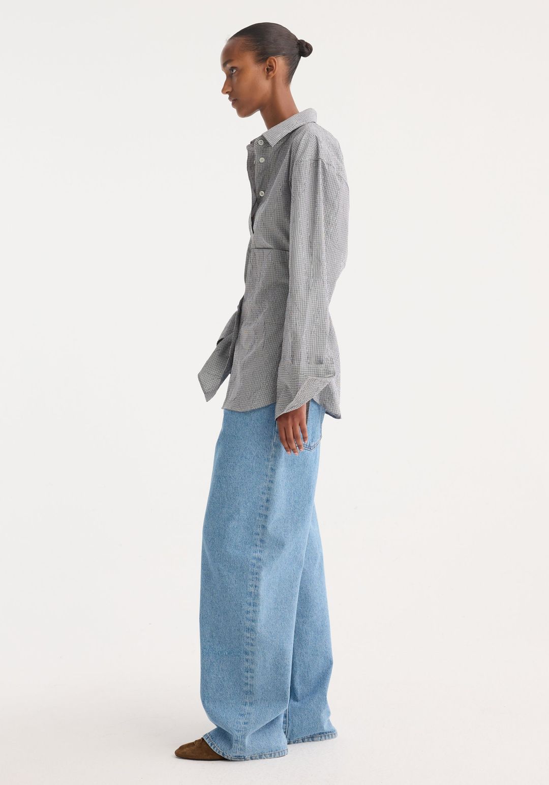 Crushed checked shaped shirt | mini grey check #3
