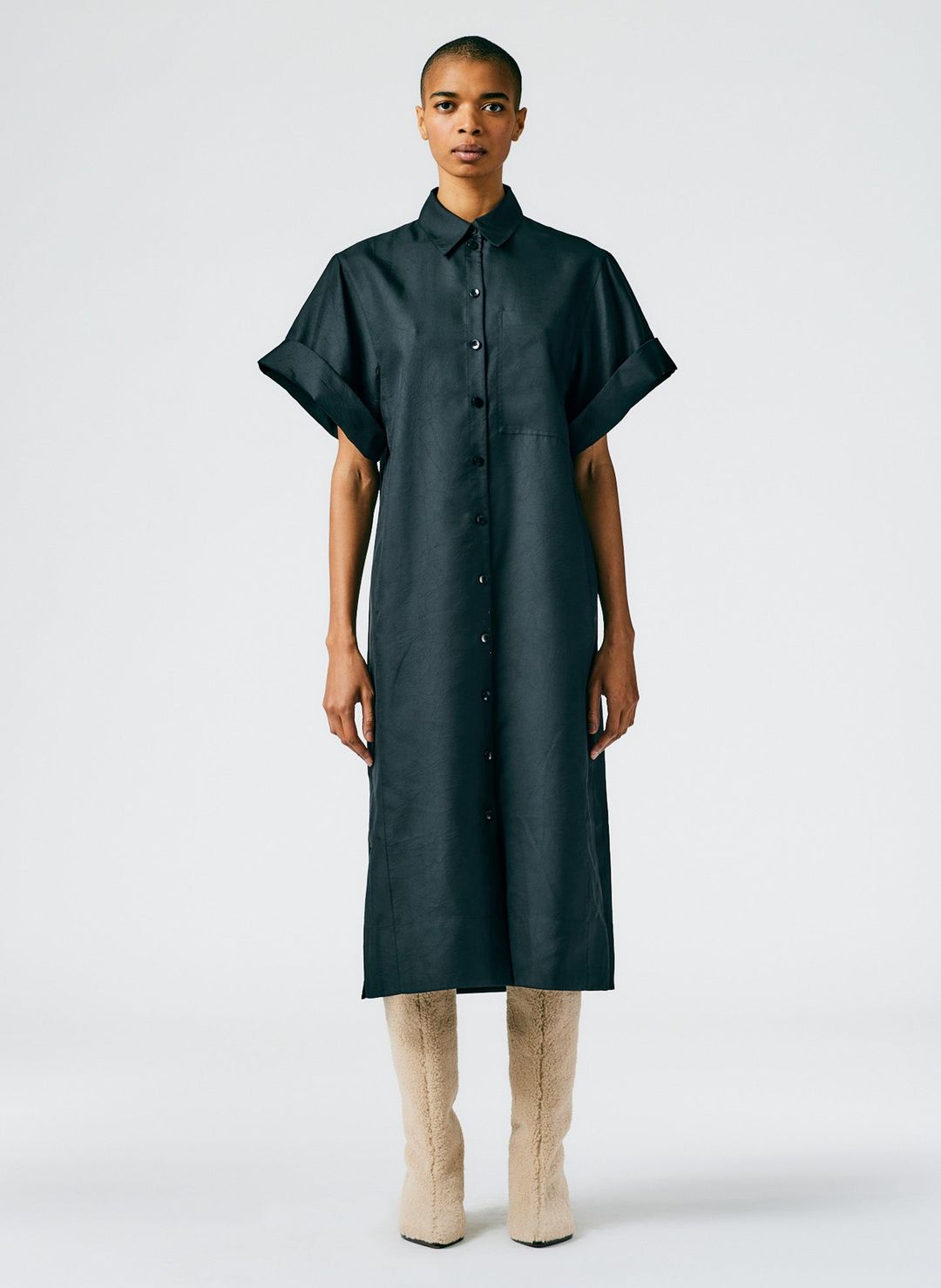 Devin Lightweight Tech Twill Rolled Sleeve Shirtdress #2