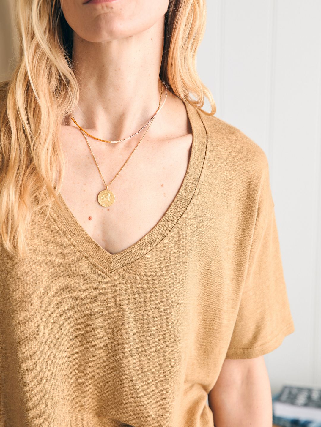 Oceanside Linen V-Neck Tee - Antique Bronze