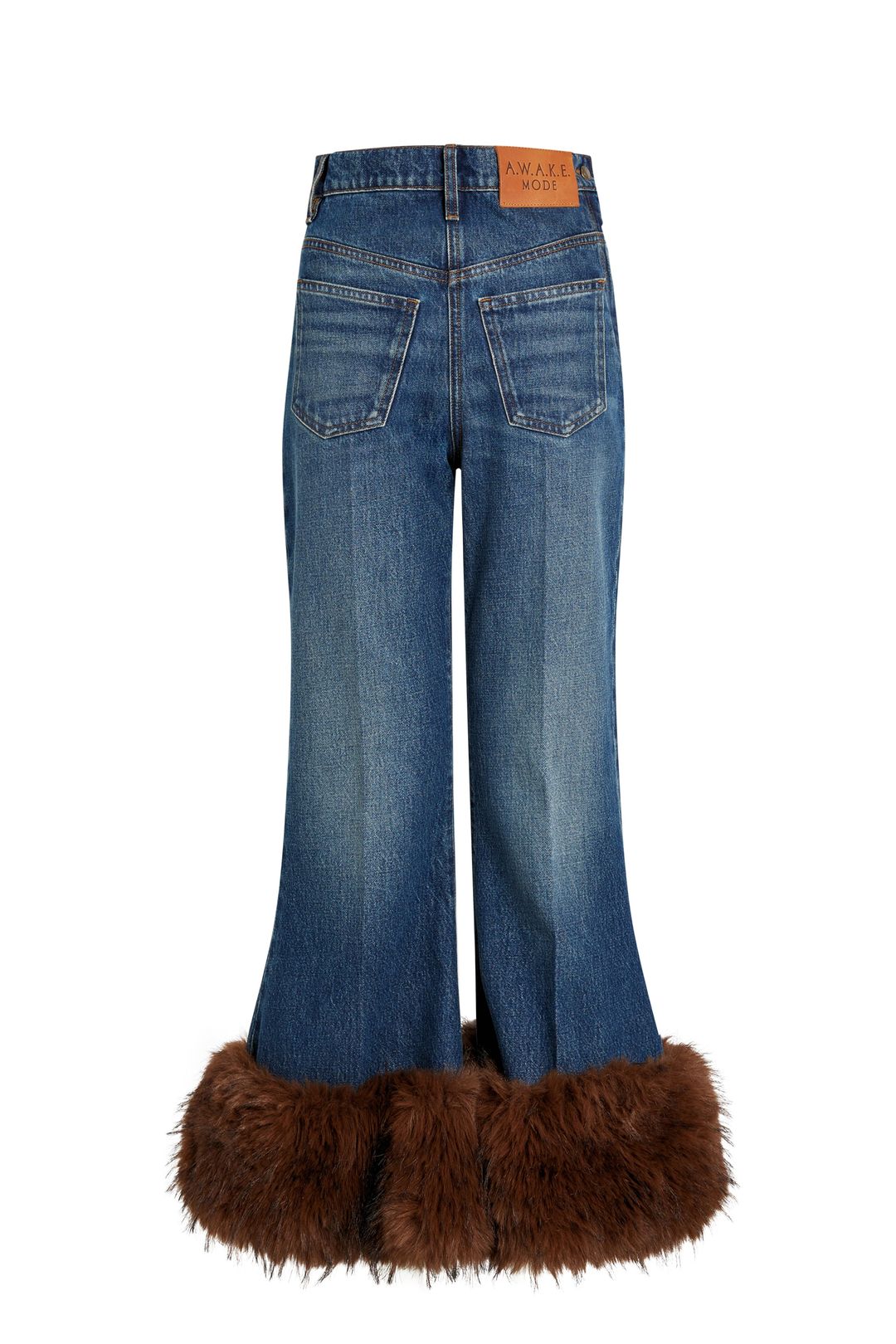 Cropped Flared Trousers With Faux Fur Hem Classic Blue Wash #5