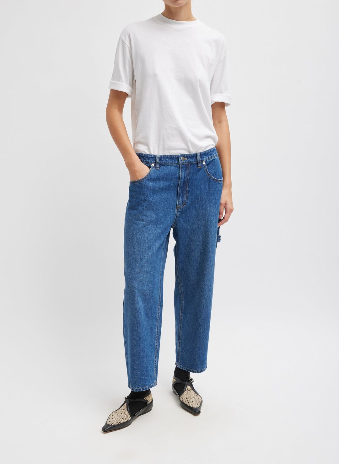 Spring Denim Cropped Slouchy Cargo Jean