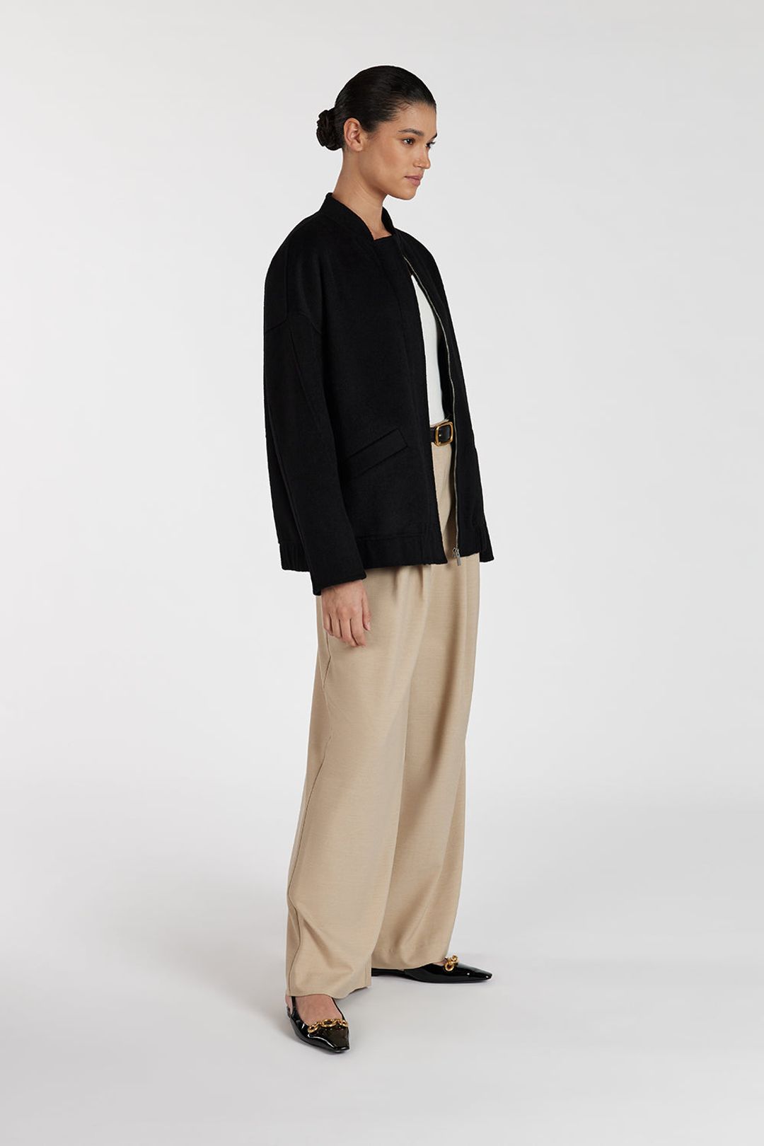 JERI BLACK WOOL BOMBER JACKET #3