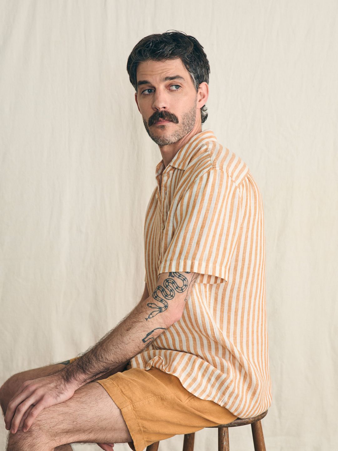 Short-Sleeve Palma Linen Shirt - Gold Ivory Stripe #5