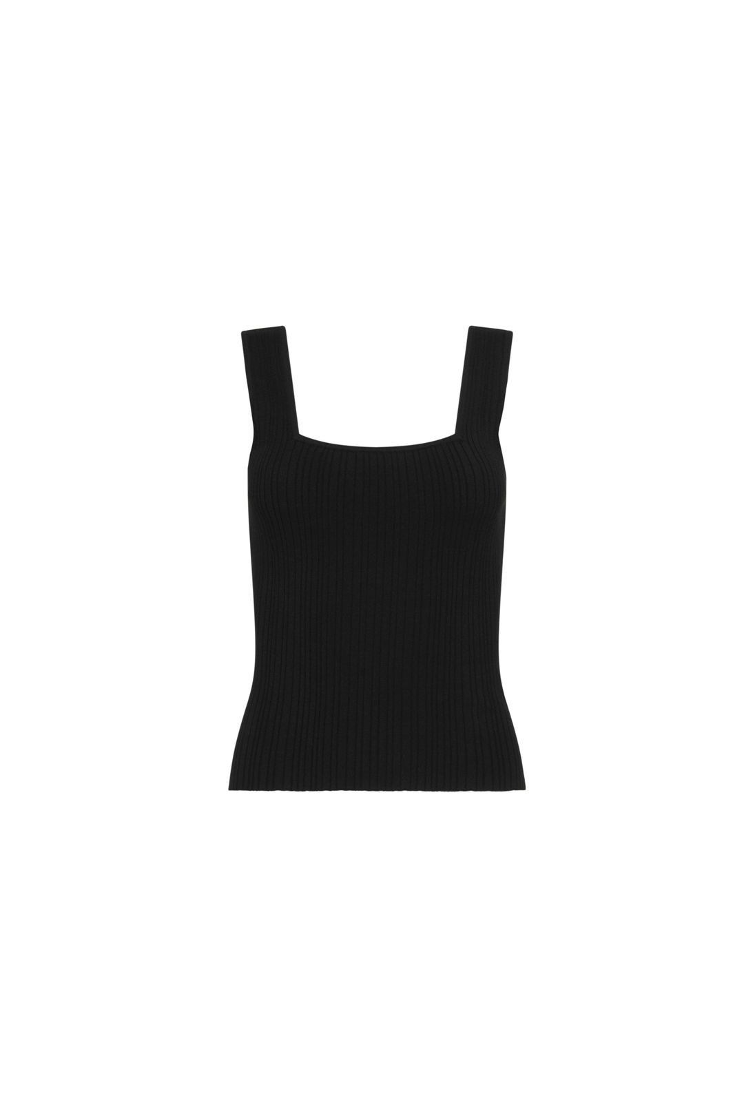 Square-Neck Ribbed Top in Variegated Rib Stretch | Black #6