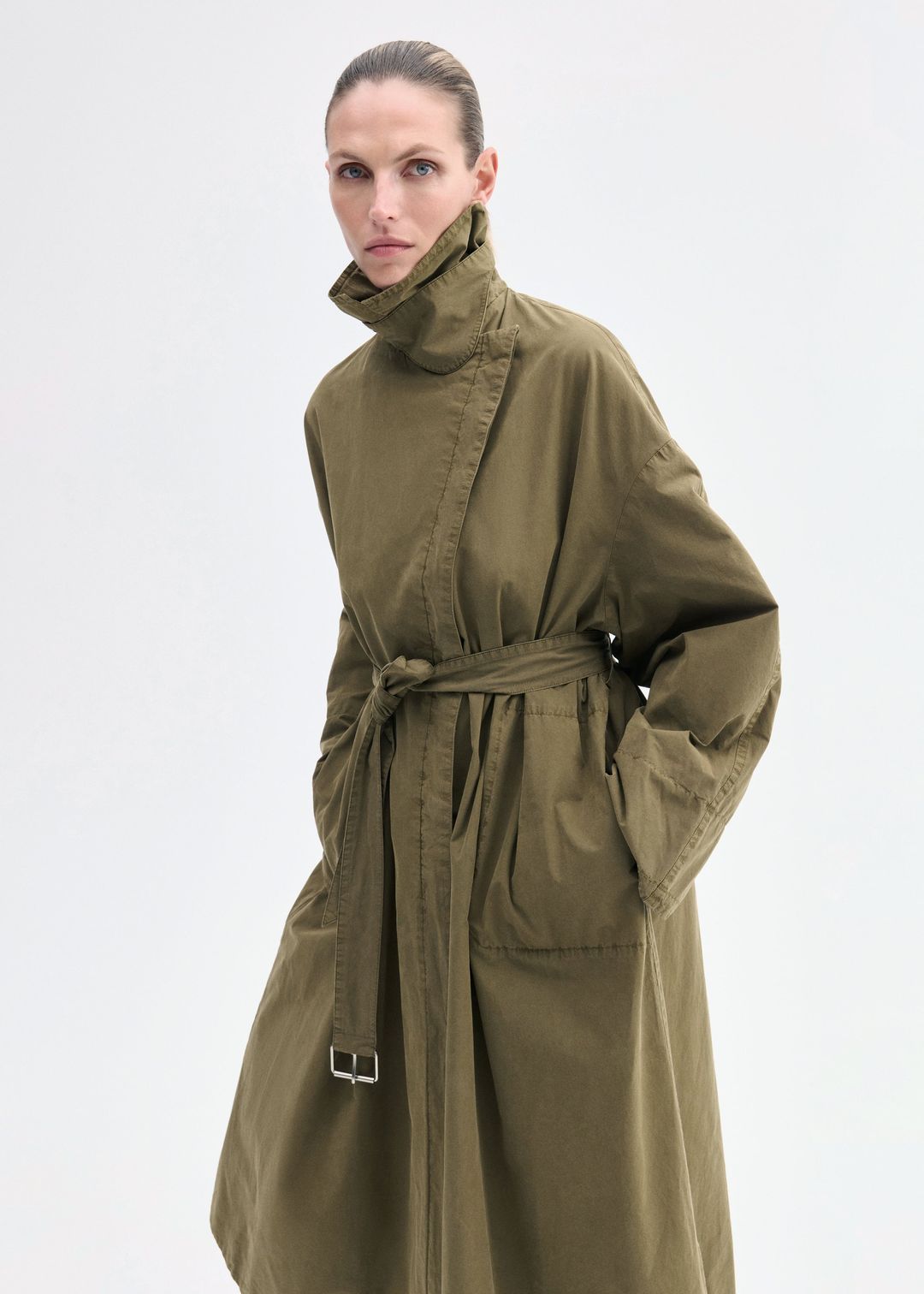 Oversized Trench in Cotton Twill - Olive