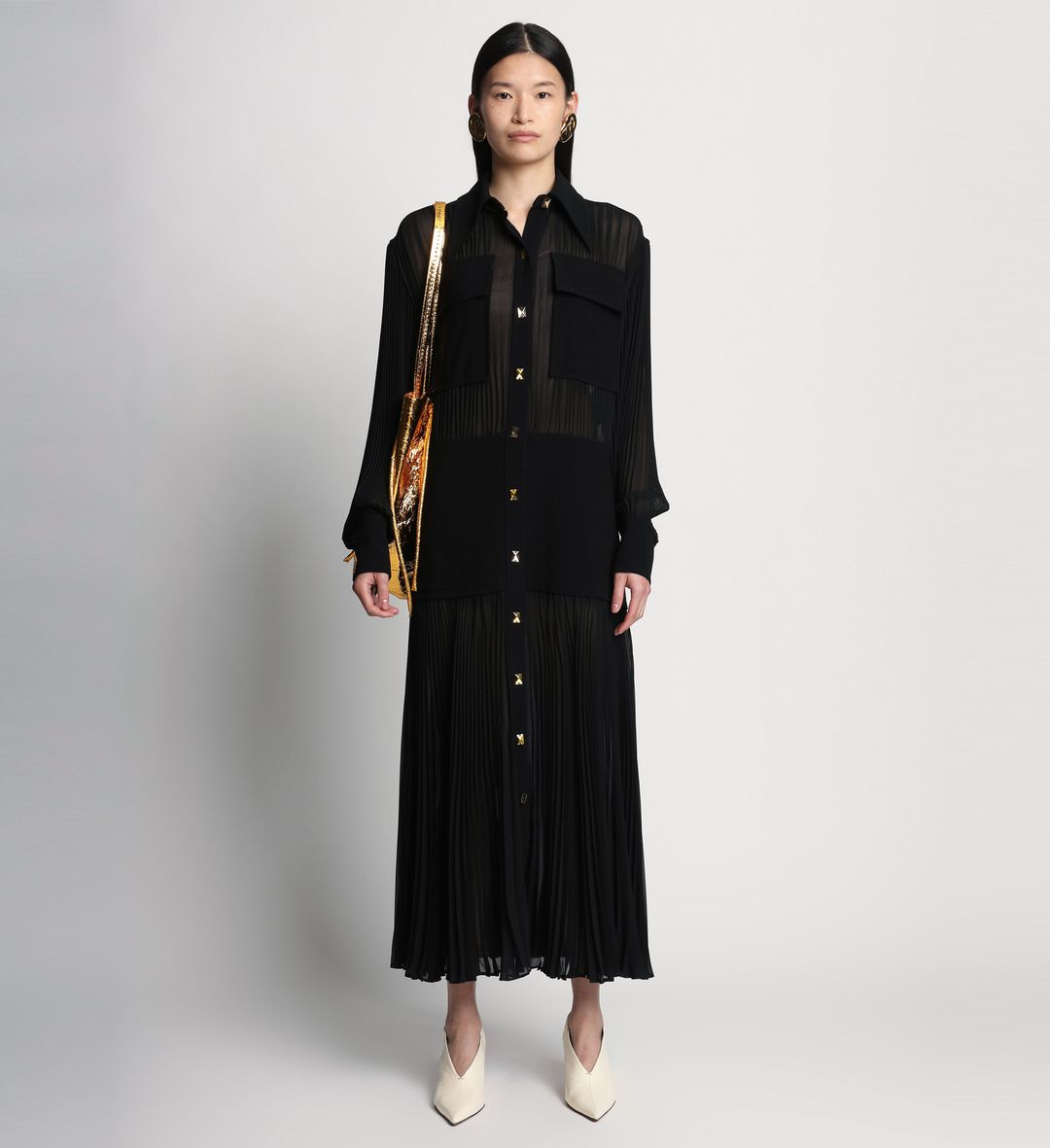 Sheer Pleated Flou Dress