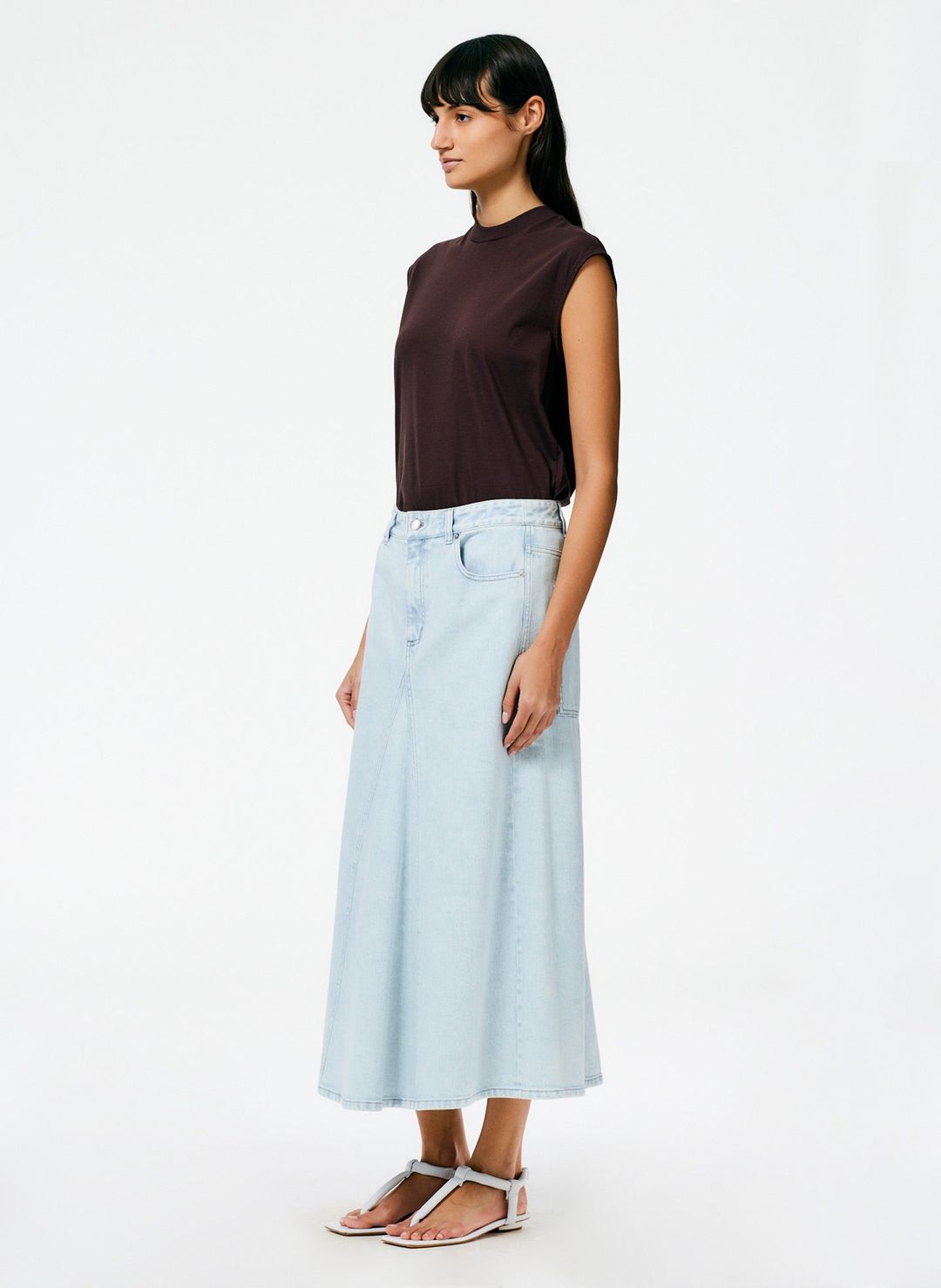 Denim Godet Midi Skirt #3