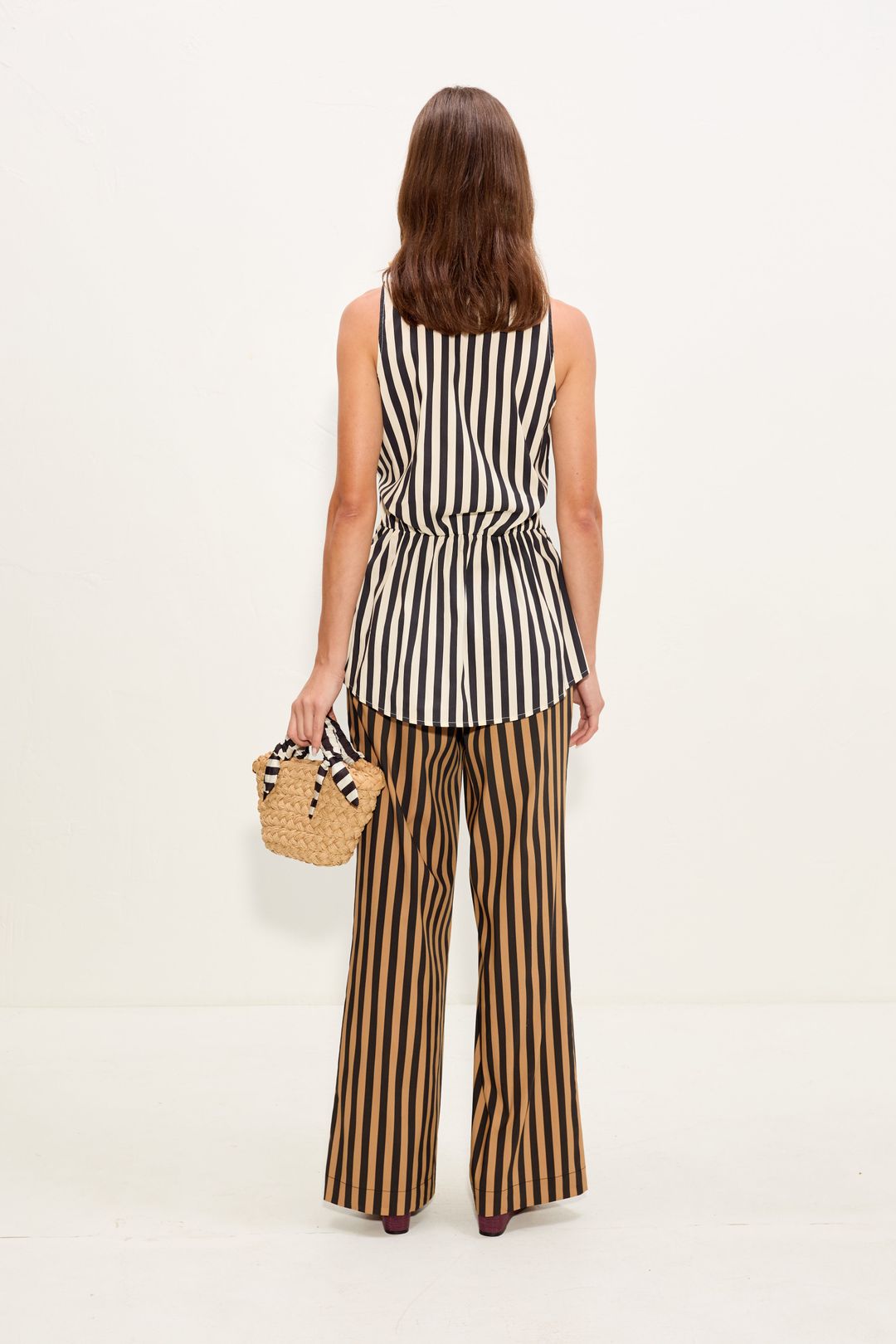 Pia Poplin Pant In Black/Tan Stripe #5