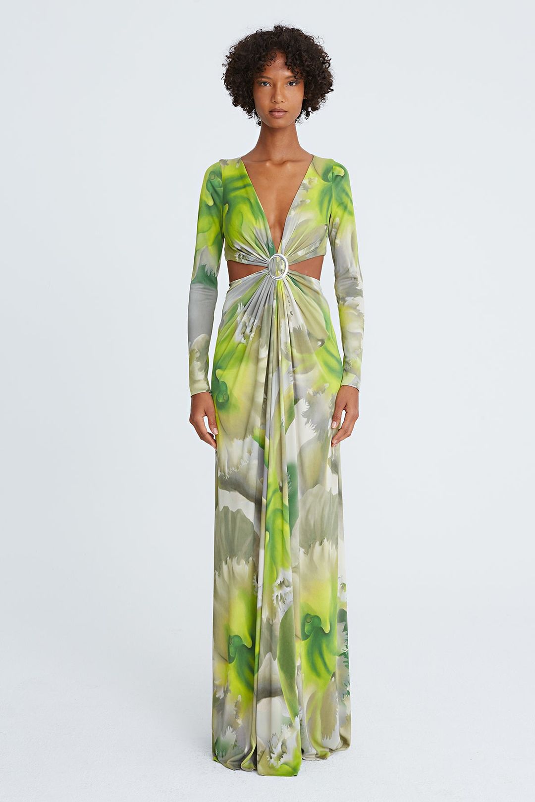 Jen Jersey V-Neck Draped Gown