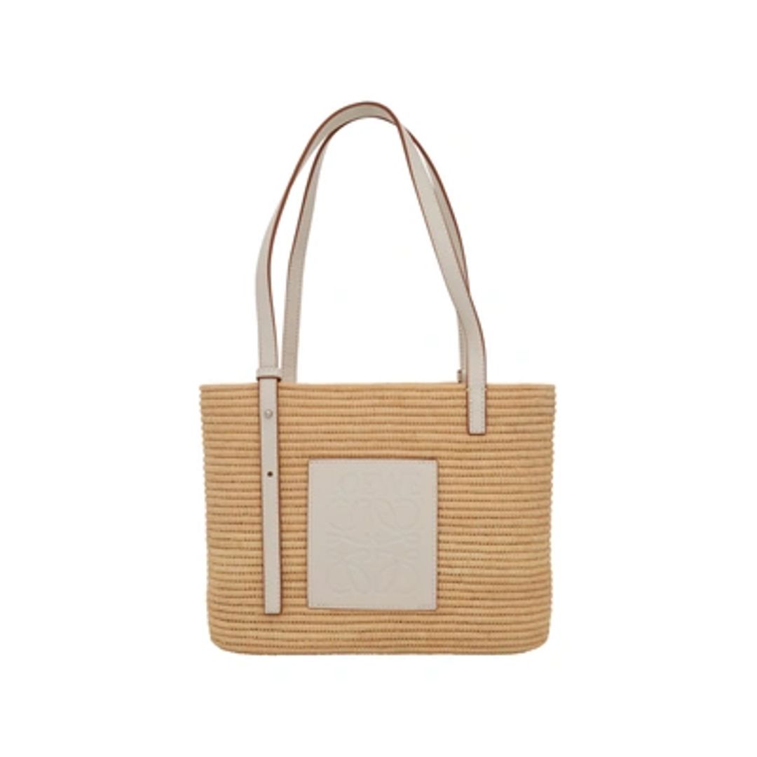 Paula's Ibiza small leather-trimmed woven raffia tote