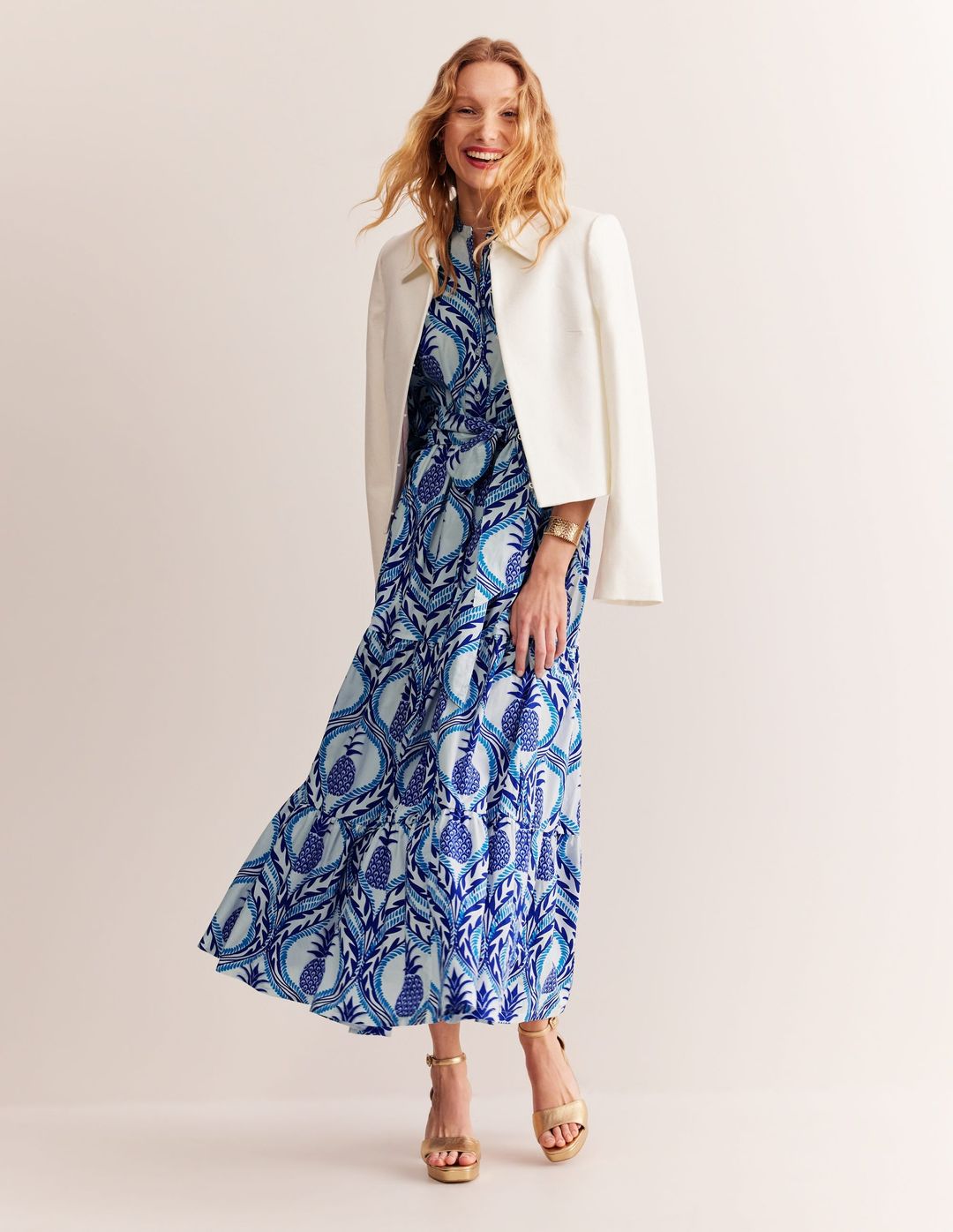 Alba Tiered Cotton Maxi Dress-Surf The Web, Pineapple Wave #6