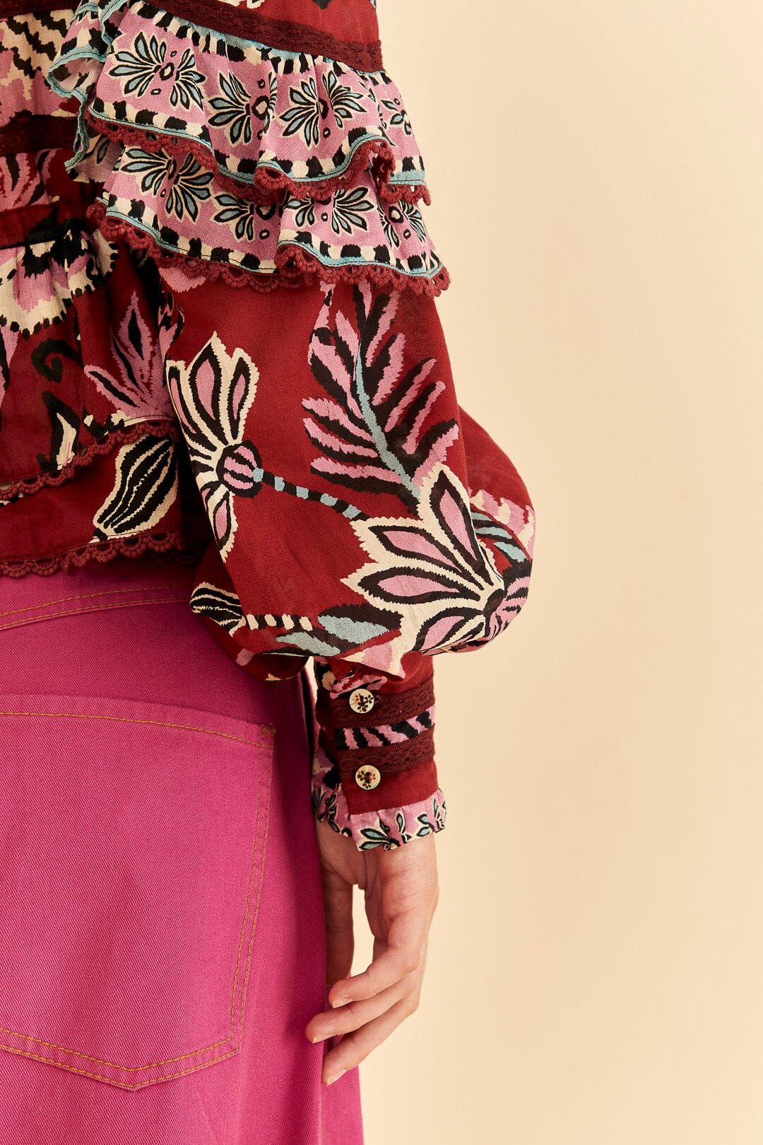 Burgundy Pineapple Inspiration Ruffle Blouse #5