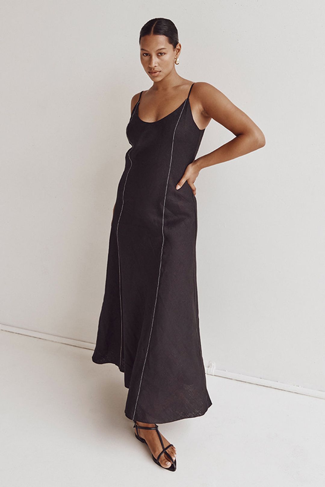 GIANA BLACK LINEN SCOOP MAXI DRESS #6