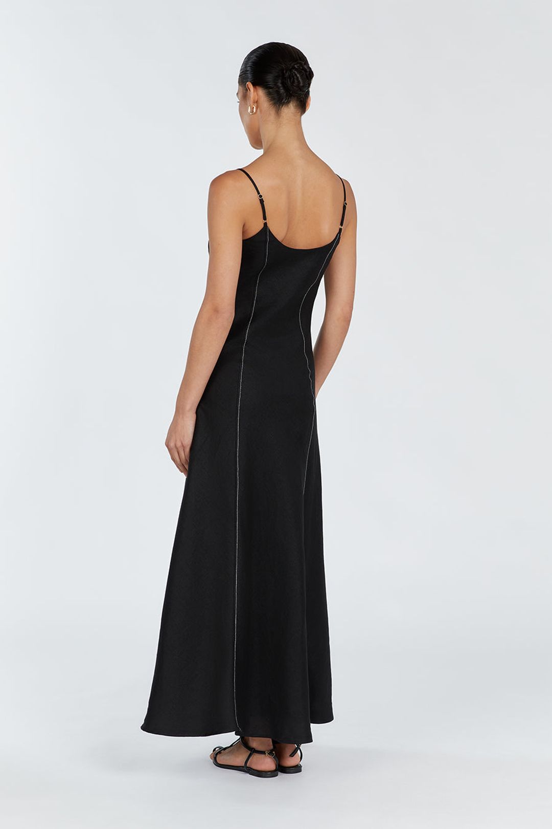 GIANA BLACK LINEN SCOOP MAXI DRESS #4