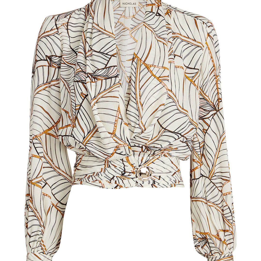 Shaila Palm Print Silk Blouse