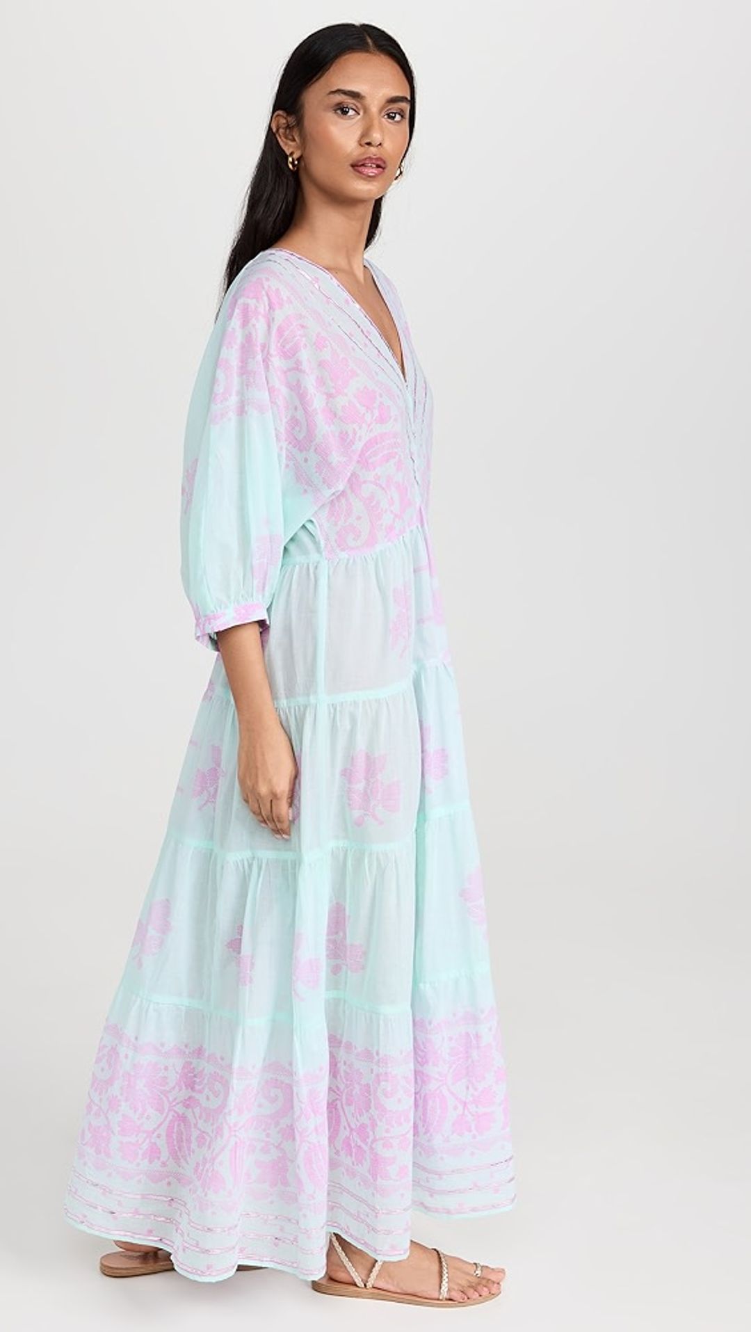 Dhaka Print Loose V Neck Dress #3