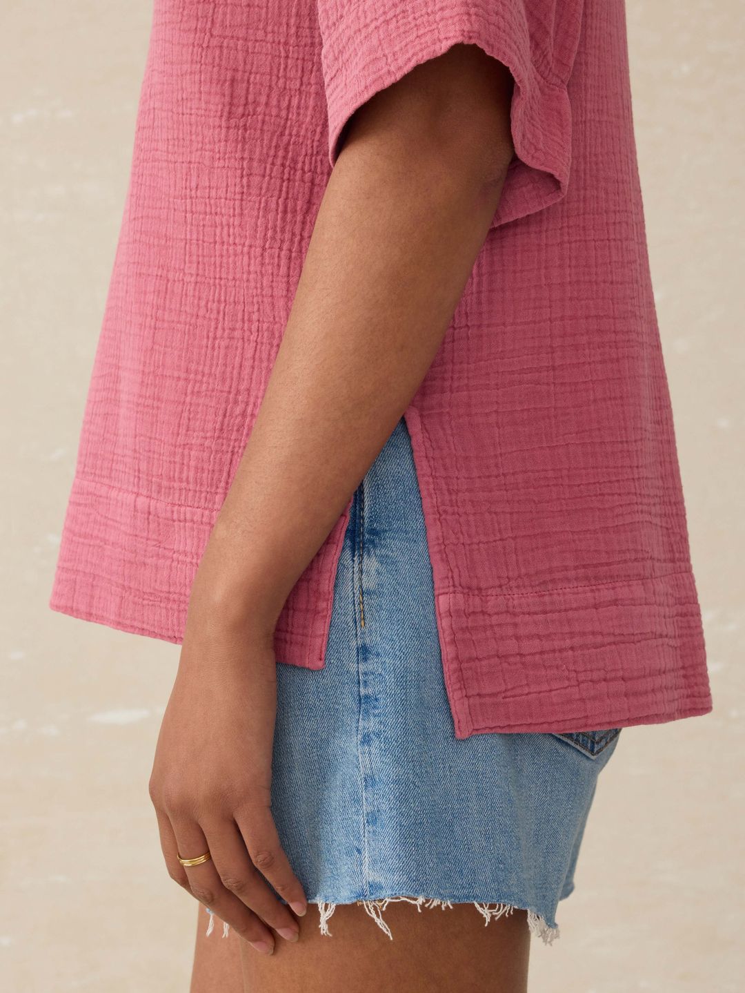 Dune Cotton Gauze Short Sleeve Popover - Heather Rose #2
