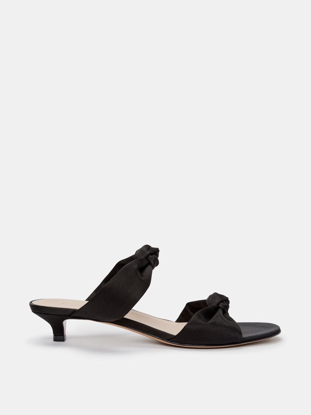 Knot Sandal Kitten Heel / Black Satin
