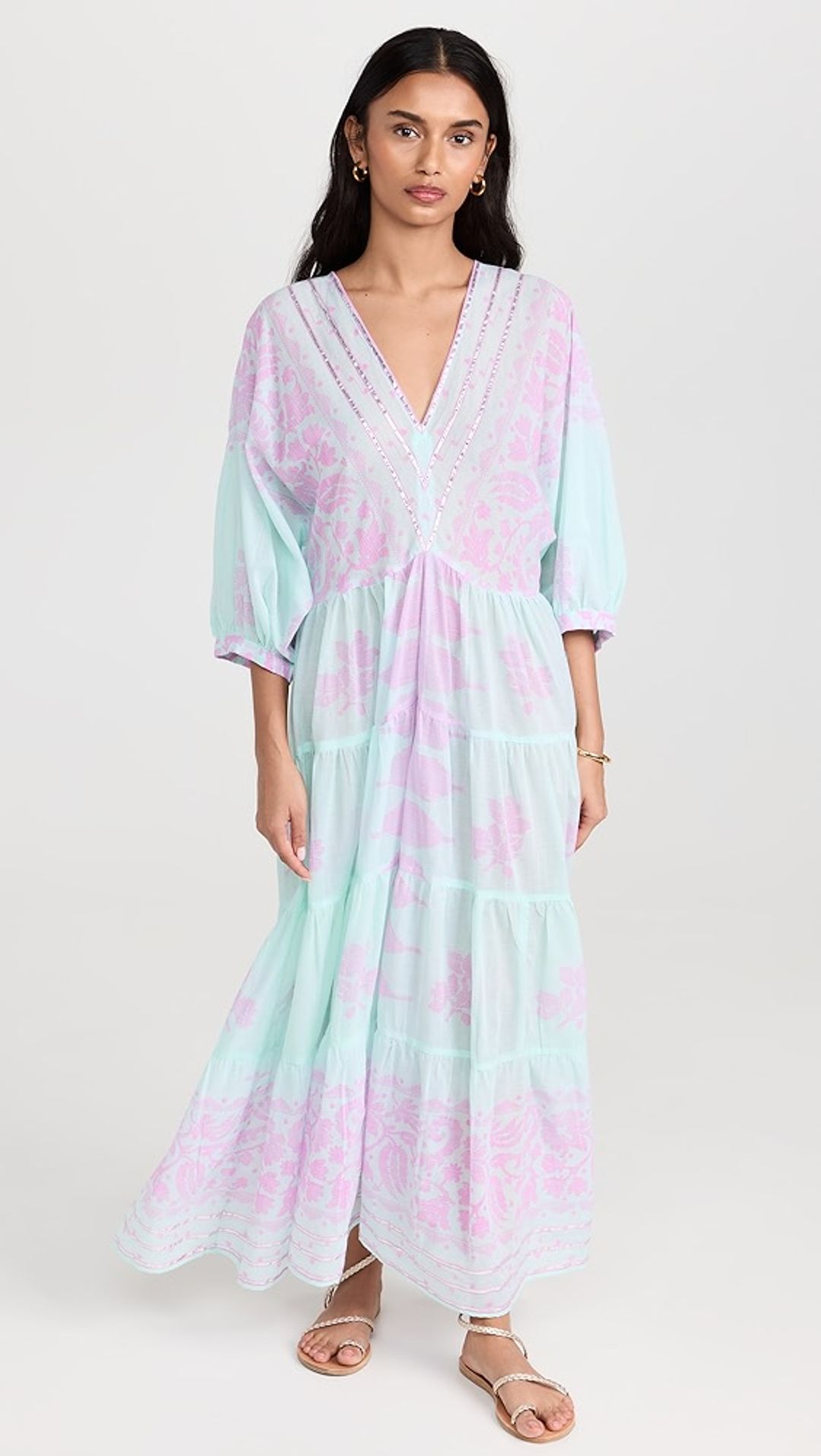 Dhaka Print Loose V Neck Dress #4