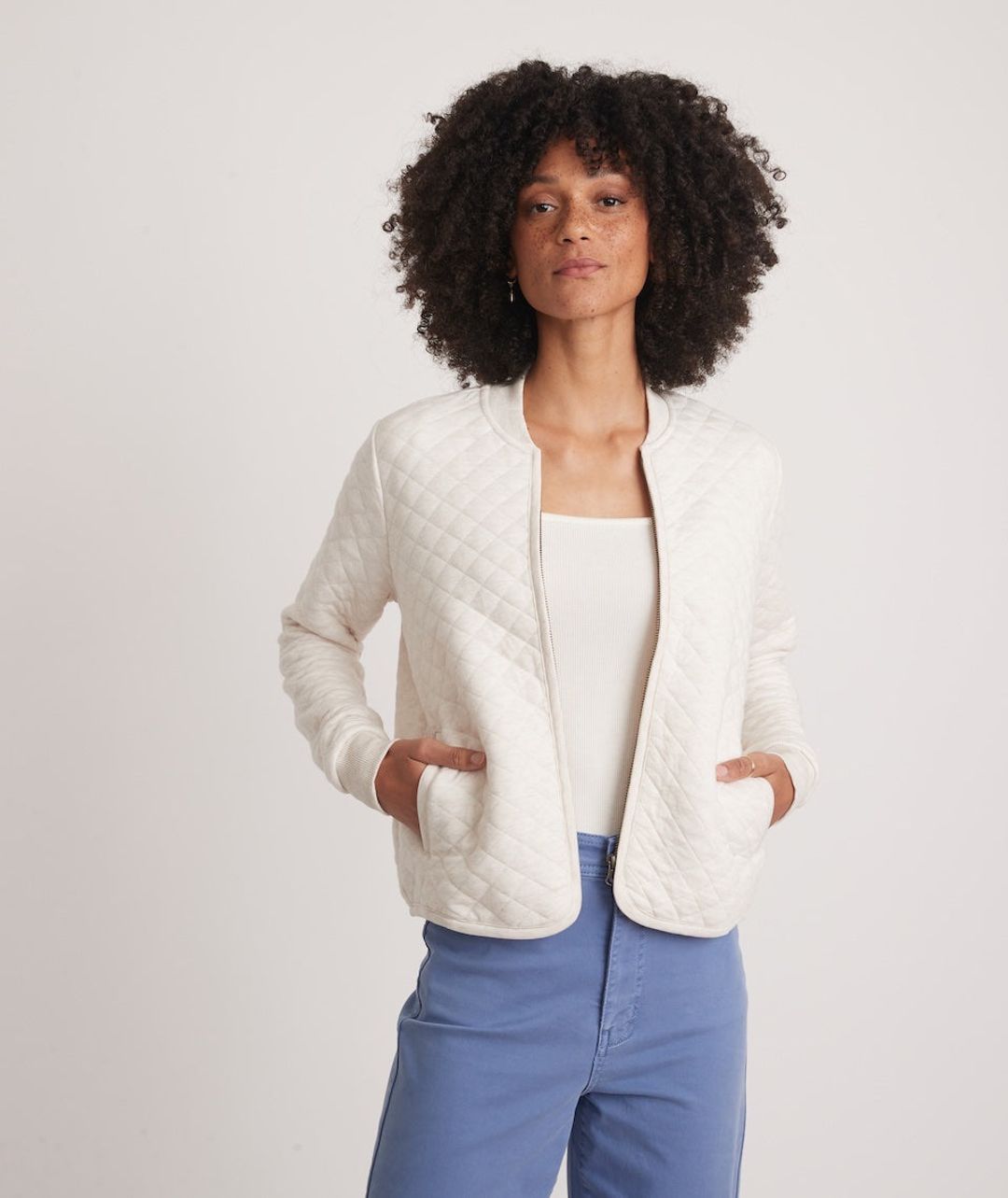 Corbet Quilted Bomber in Oatmeal #4