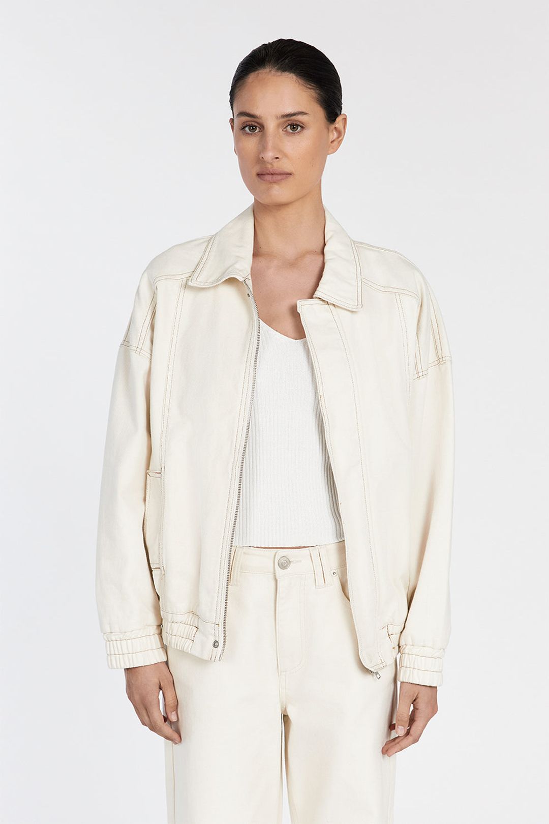 MABEL CREAM DENIM BOMBER JACKET