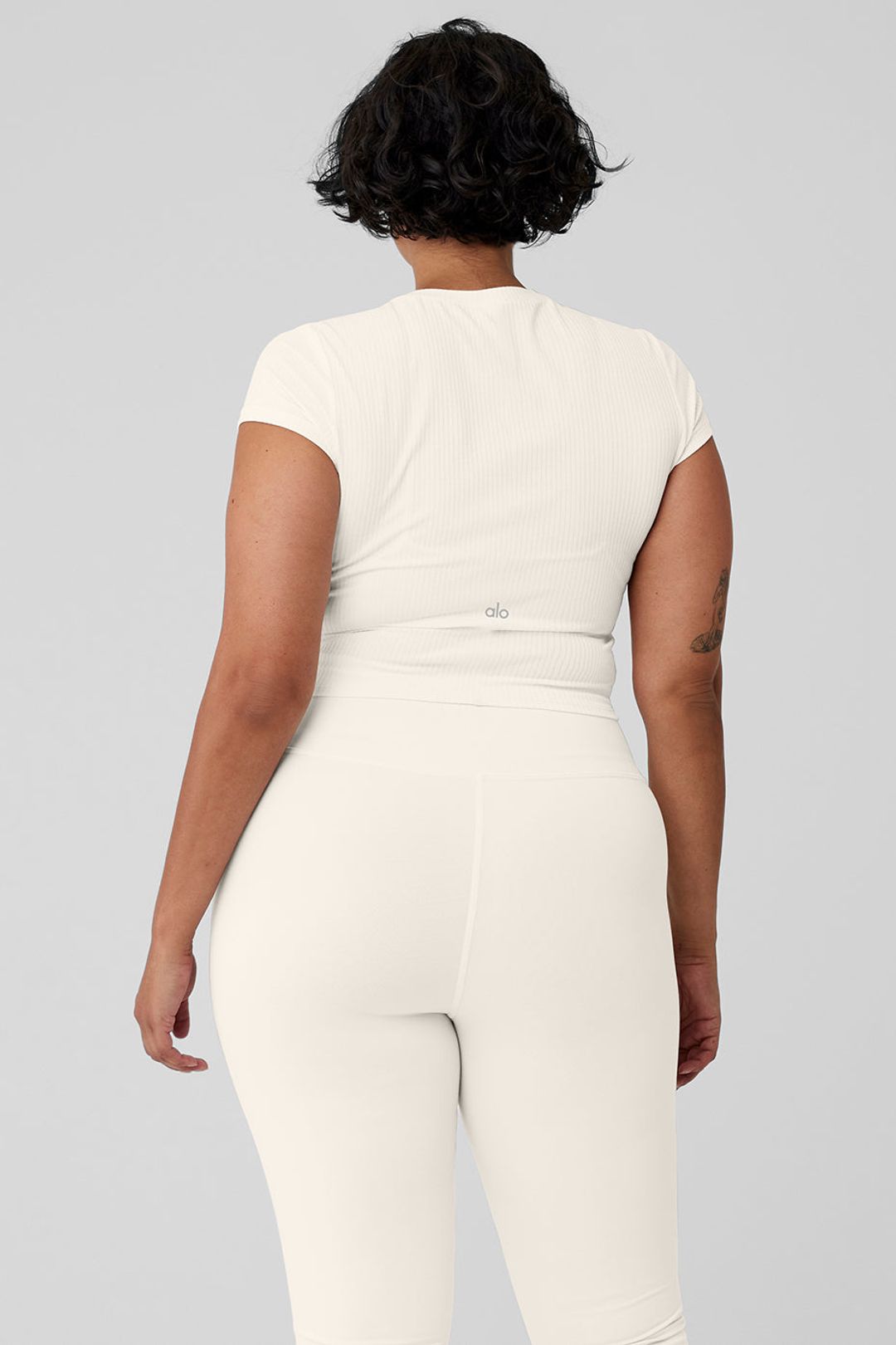 Ribbed Sea Coast Cropped Short Sleeve Tee - Ivory #8