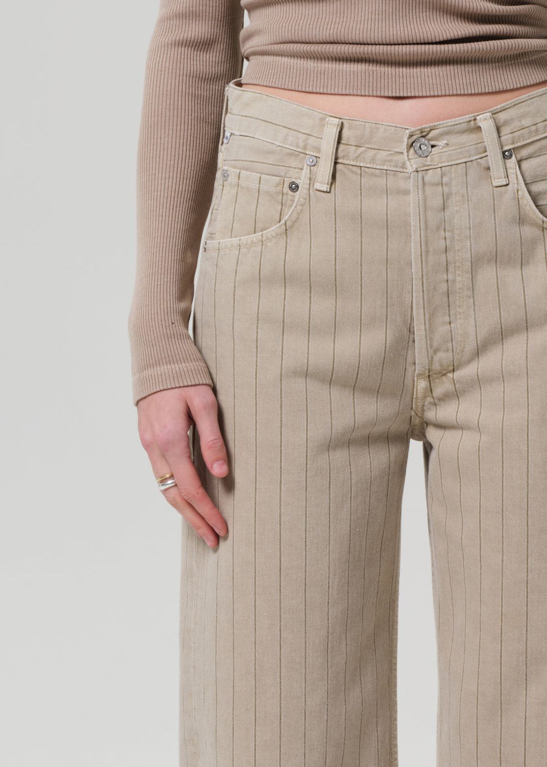 Ayla Raw Hem Crop in Natural Stripe #5