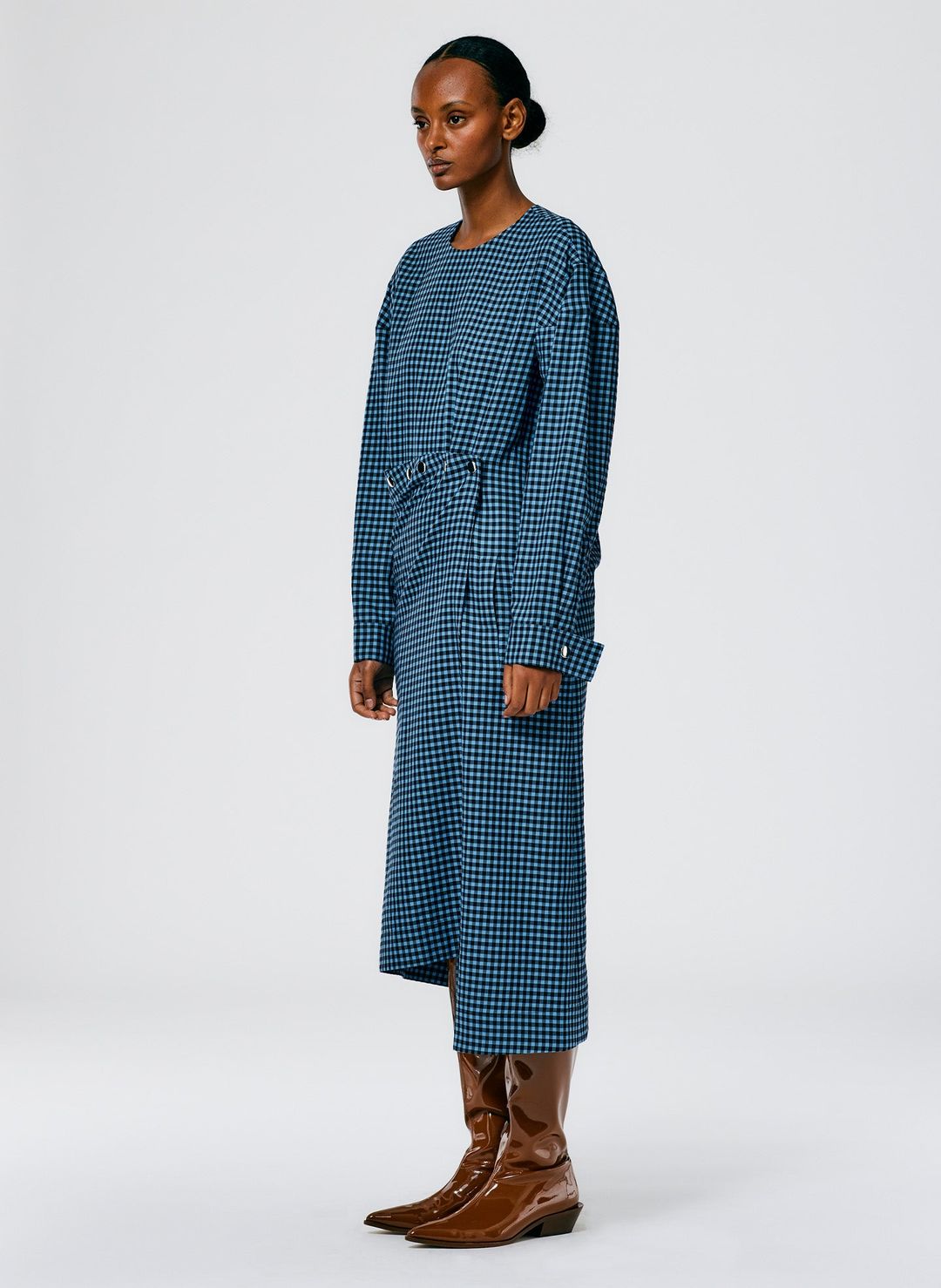 Pascale Gingham Asymmetric Flap Snap Dress #2