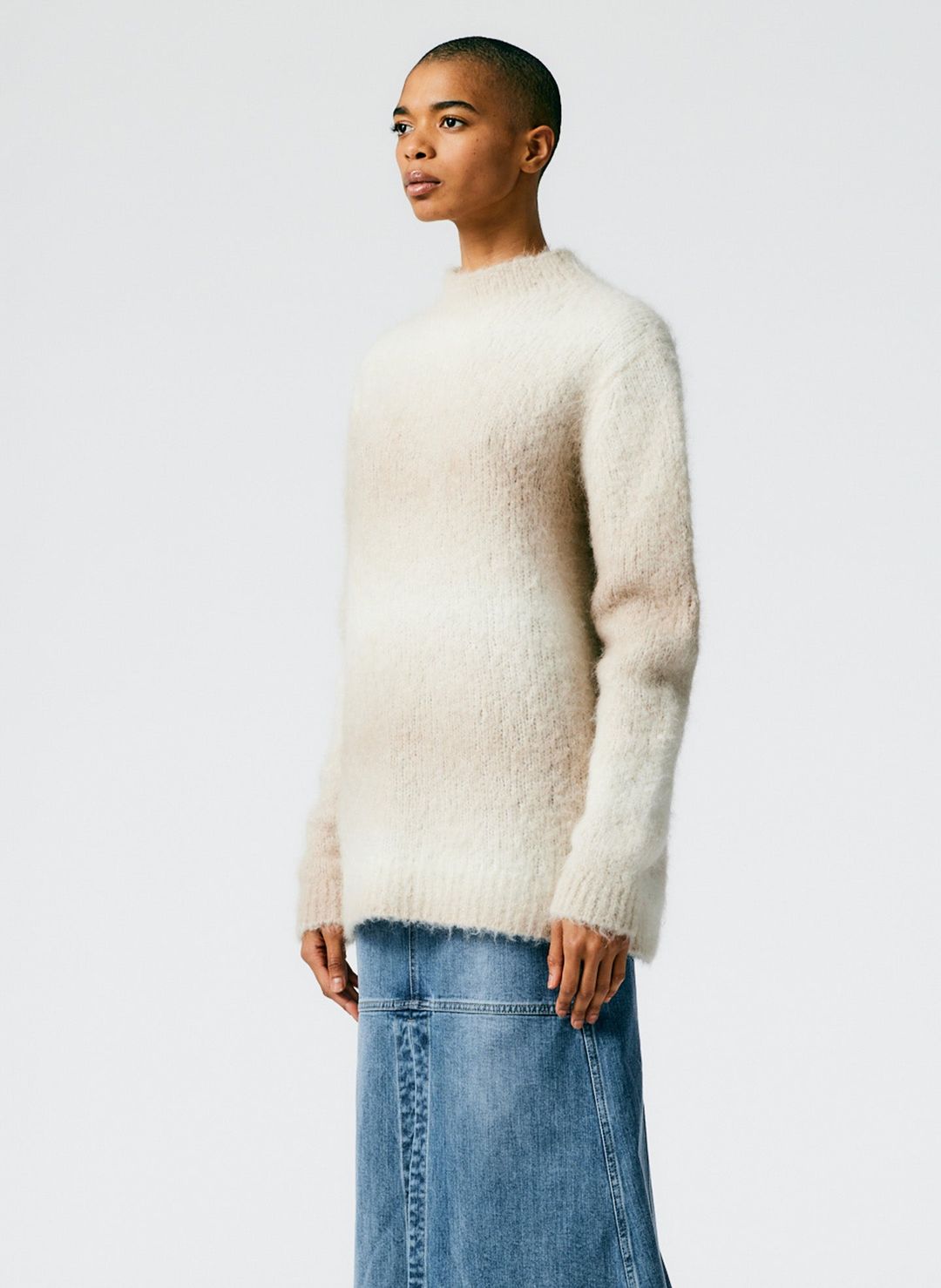 Ombre Superfine Alpaca Funnel Neck Pullover #4