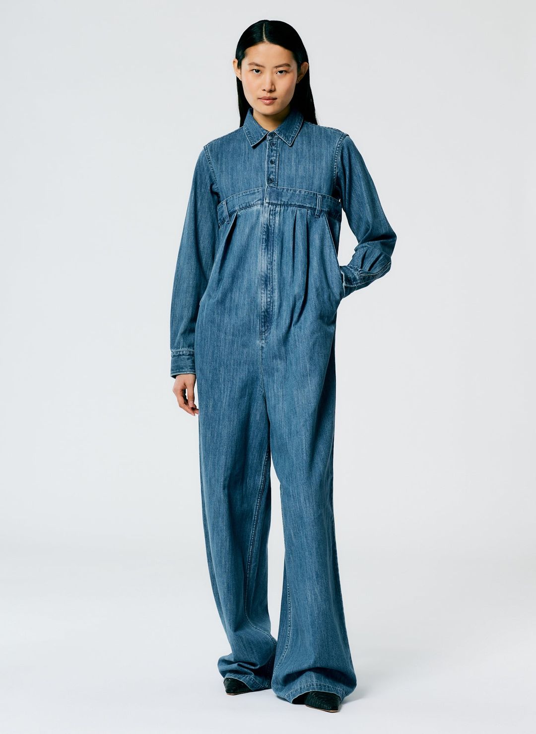 Lightweight Stone Washed Denim Jumpsuit