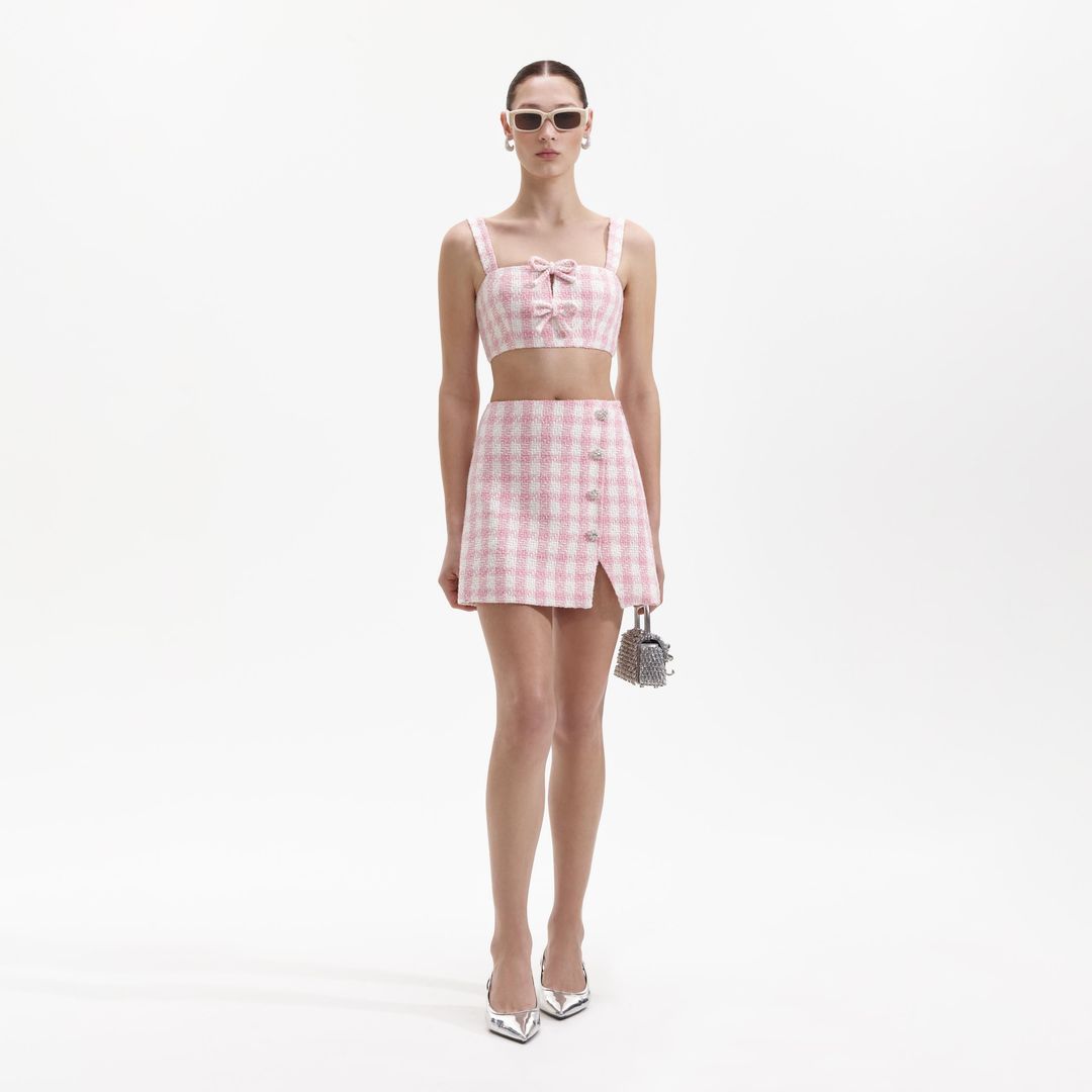 Pink Check Boucle Mini Skirt