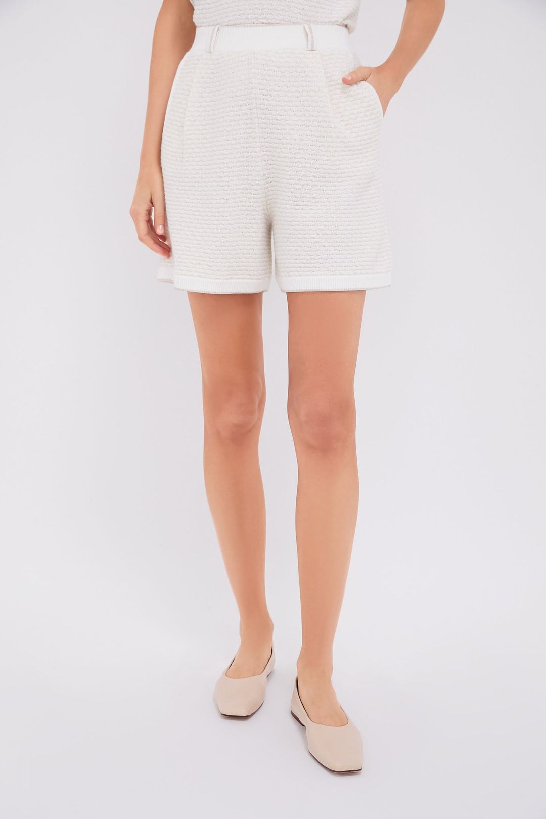 White Metallic Pleated Shorts