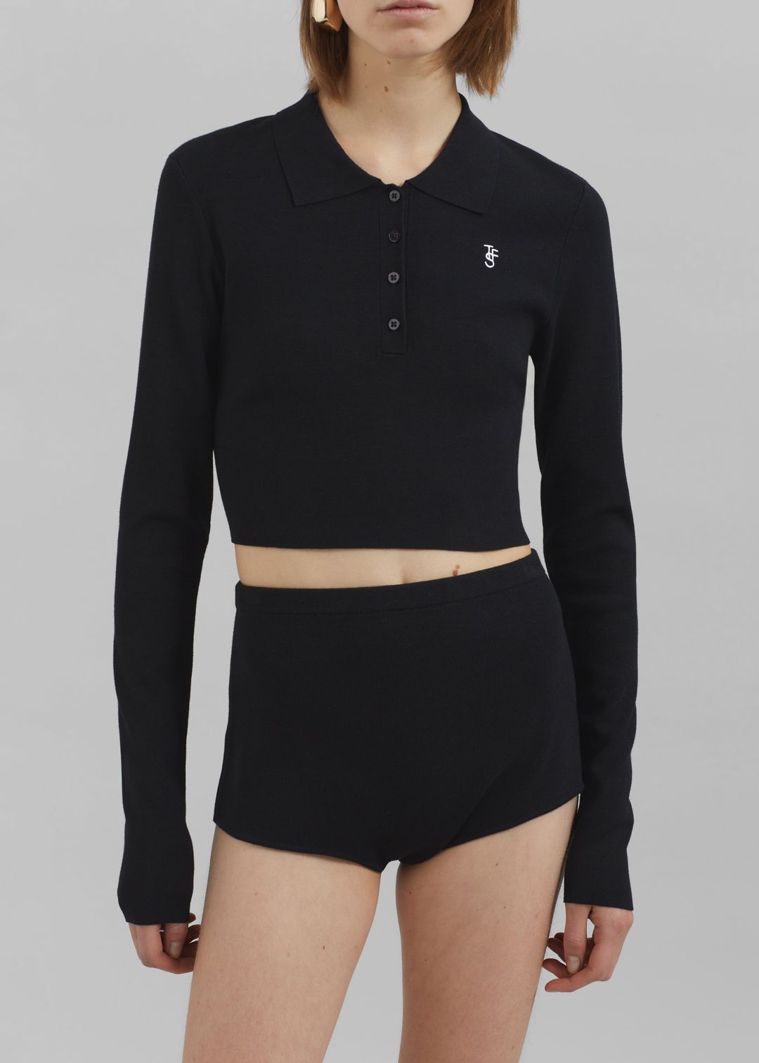 Giselle Cropped Knit Polo - Black #7