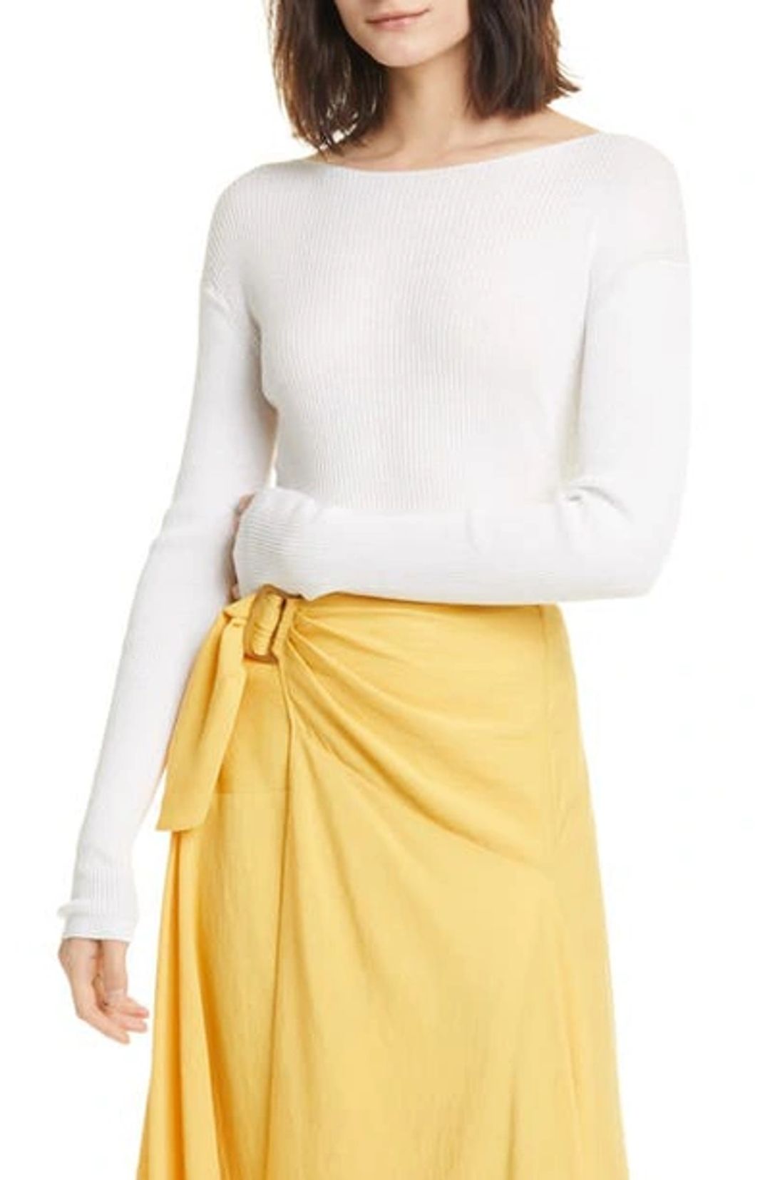 RIBBED BOAT-NECK LONG-SLEEVE TEE