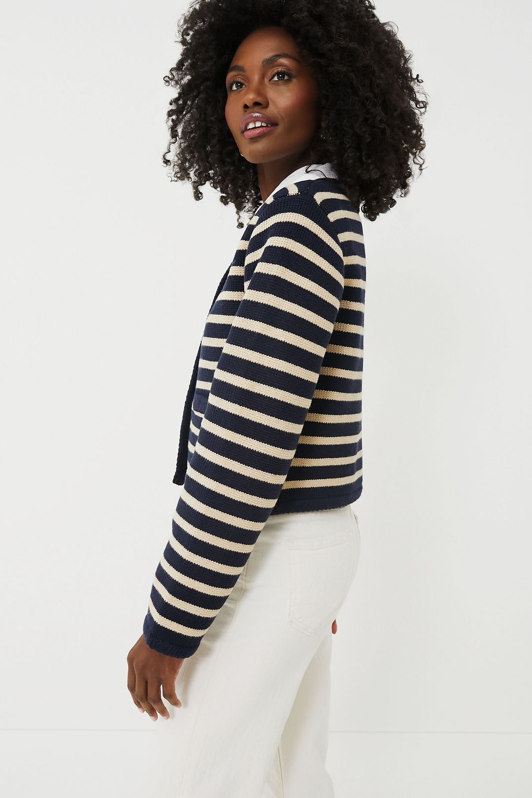 Navy & Tan Stripe Annie Structured Cardigan #3