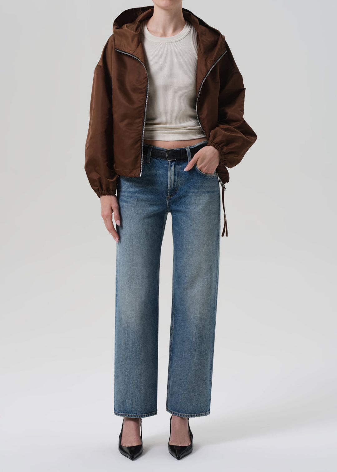 Cropped Nylon Windbreaker in Brown #6