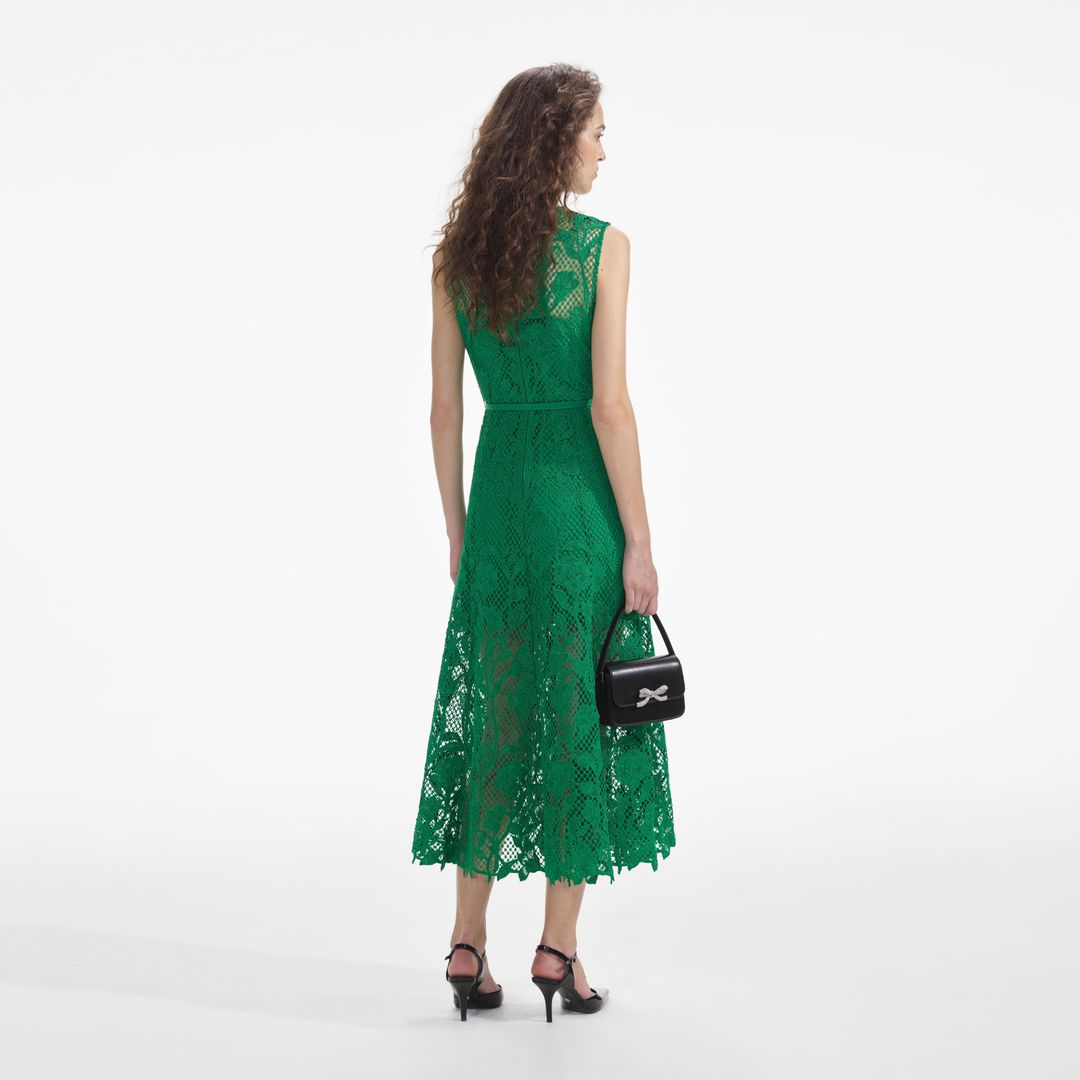 Green Lace Sleeveless Midi Dress #3