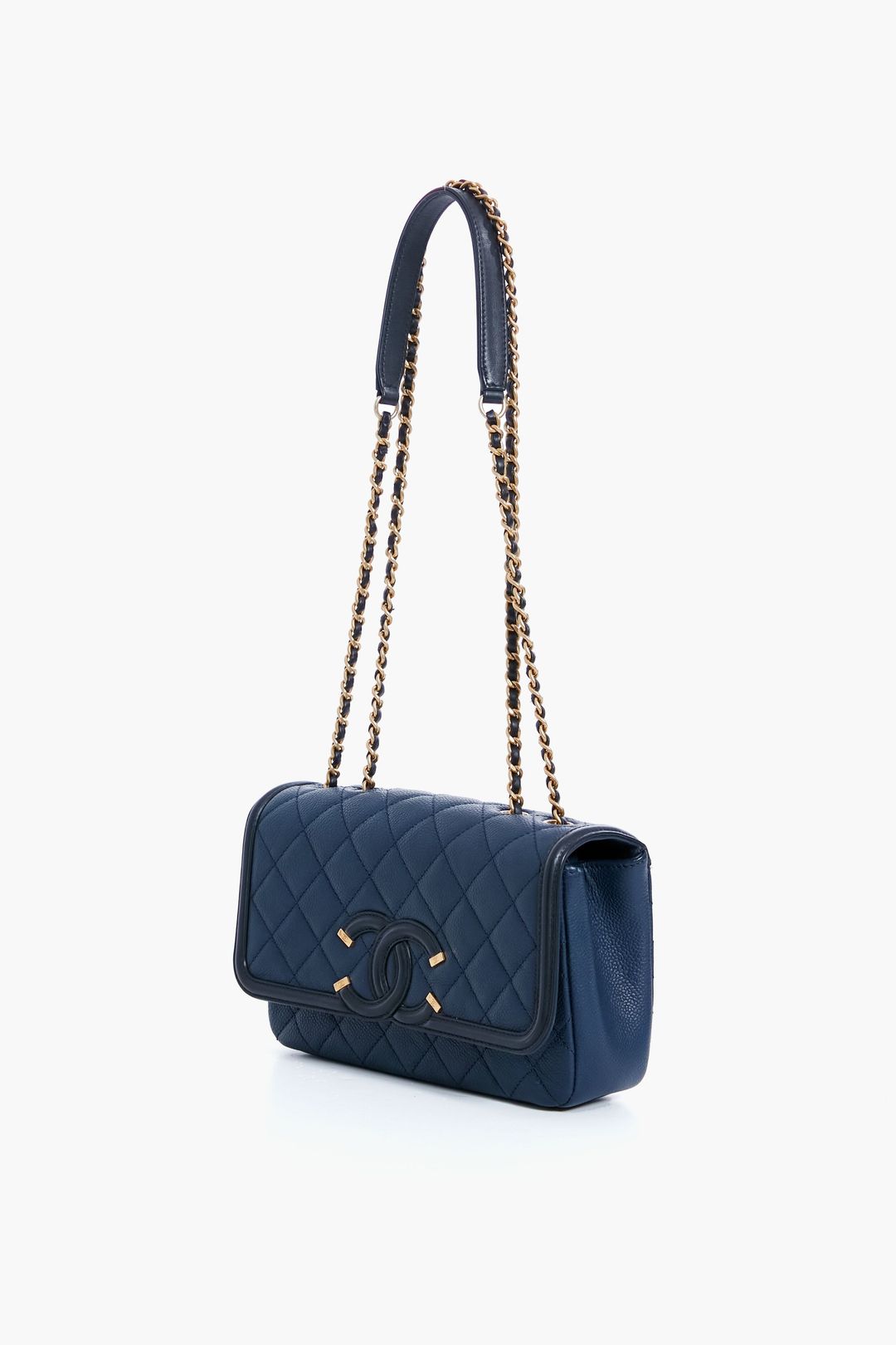 CHANEL Black and Navy Filigree Flap Shoulder Bag #3