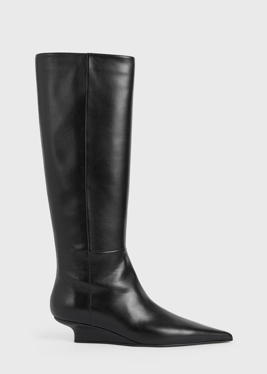Sharp leather knee-high boots black #7