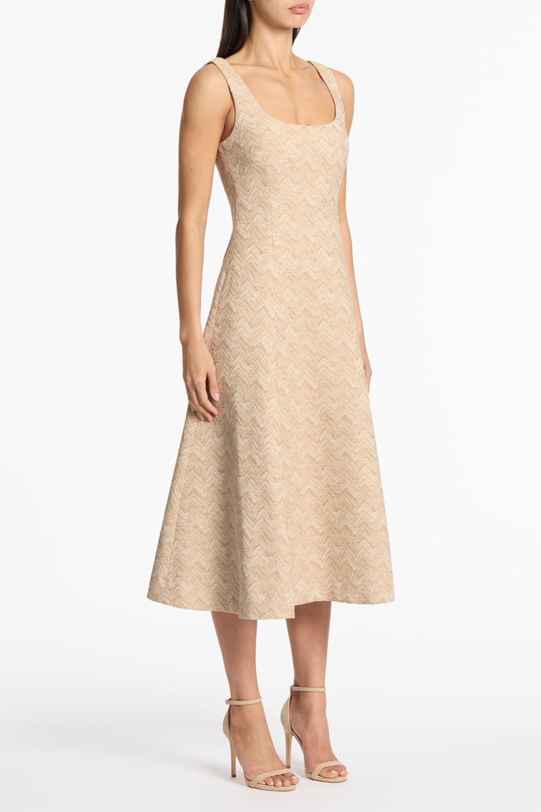 SUMMER HERRINGBONE FLUTED MIDI DRESS