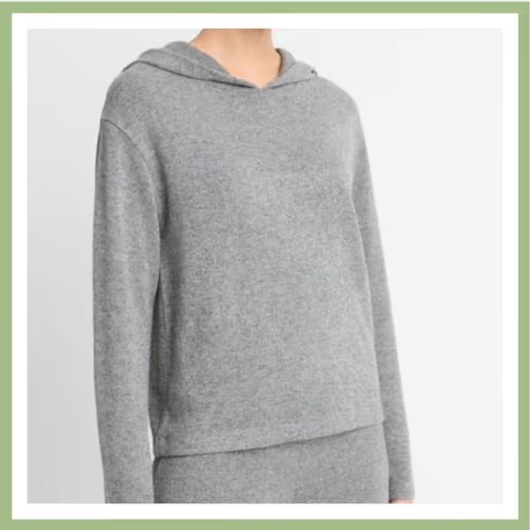 Gray Cashmere Long Sleeve Sweater with Hood