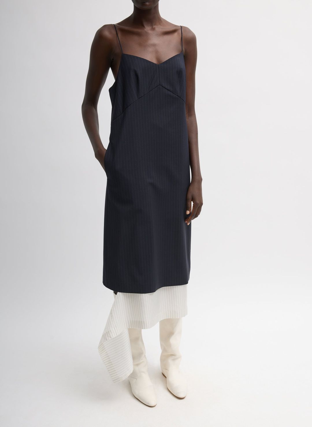 Mier Pinstripe Convertible Slip Dress #6