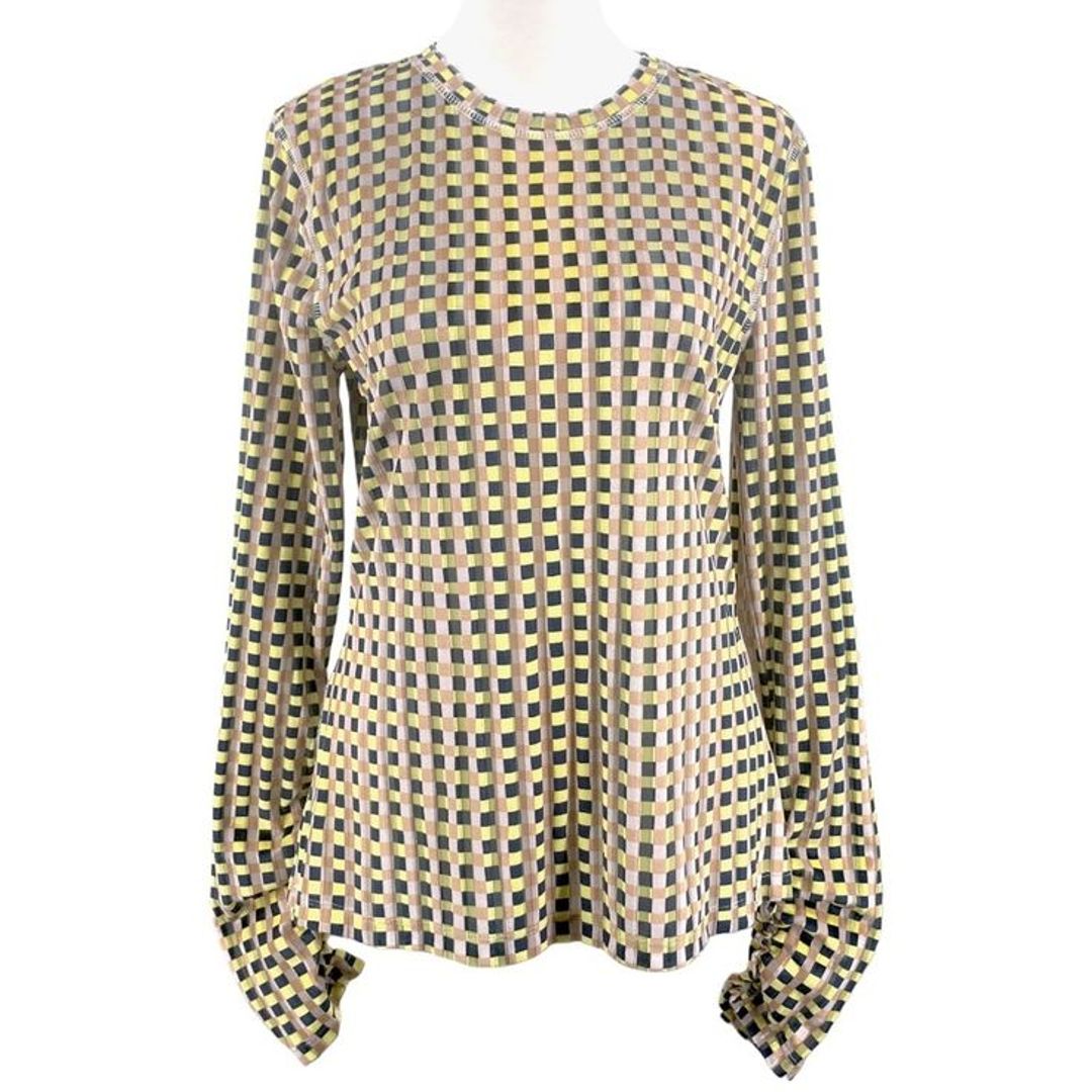 Velvet Devore Long Sleeve Top In Gingham Yellow