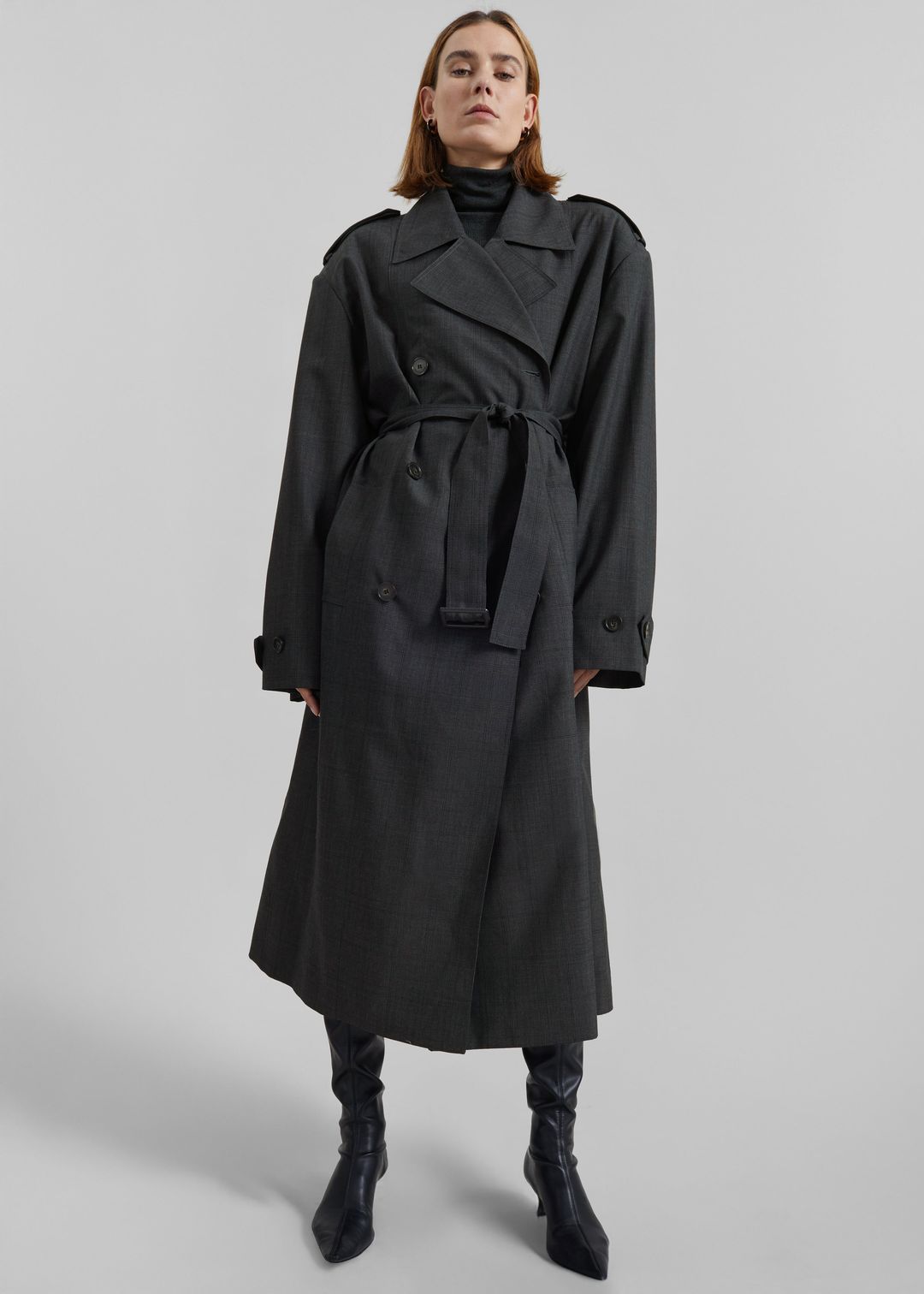 Bleecker Plaid Trench Coat - Dark Grey #10