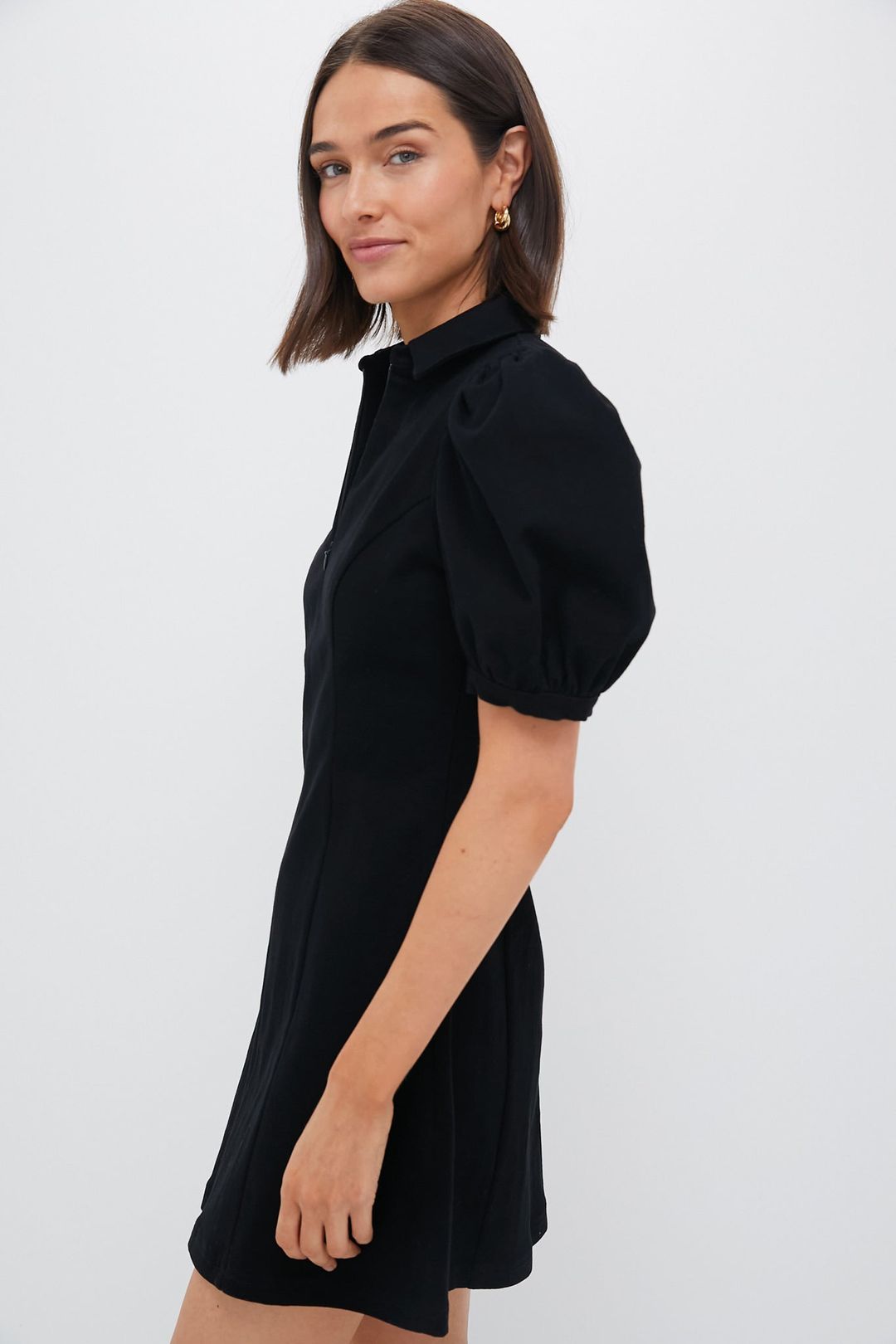 Black Front Zip Denim Mini Dress #4